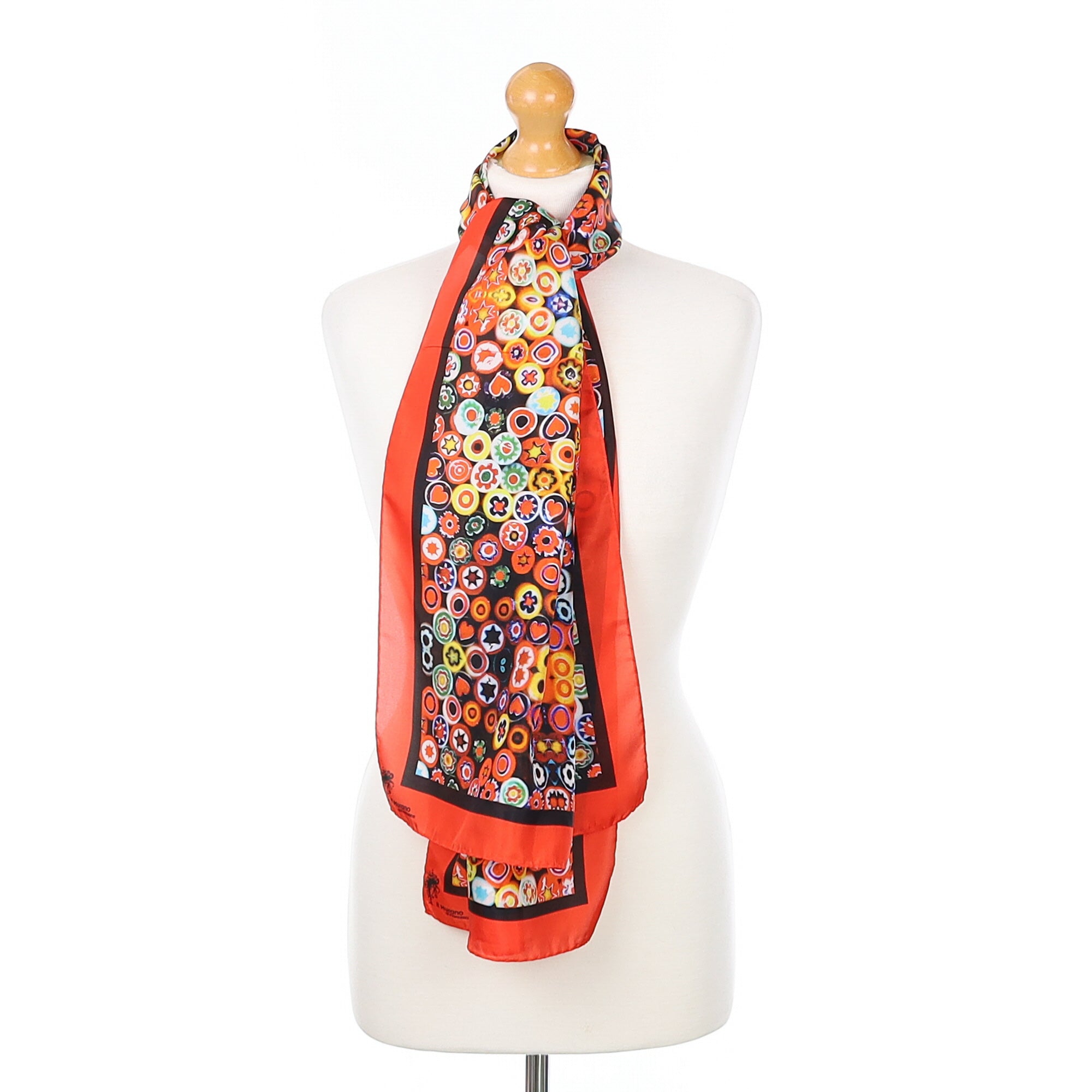 Brand New Italian Murano Red Abstract Silk Scarf