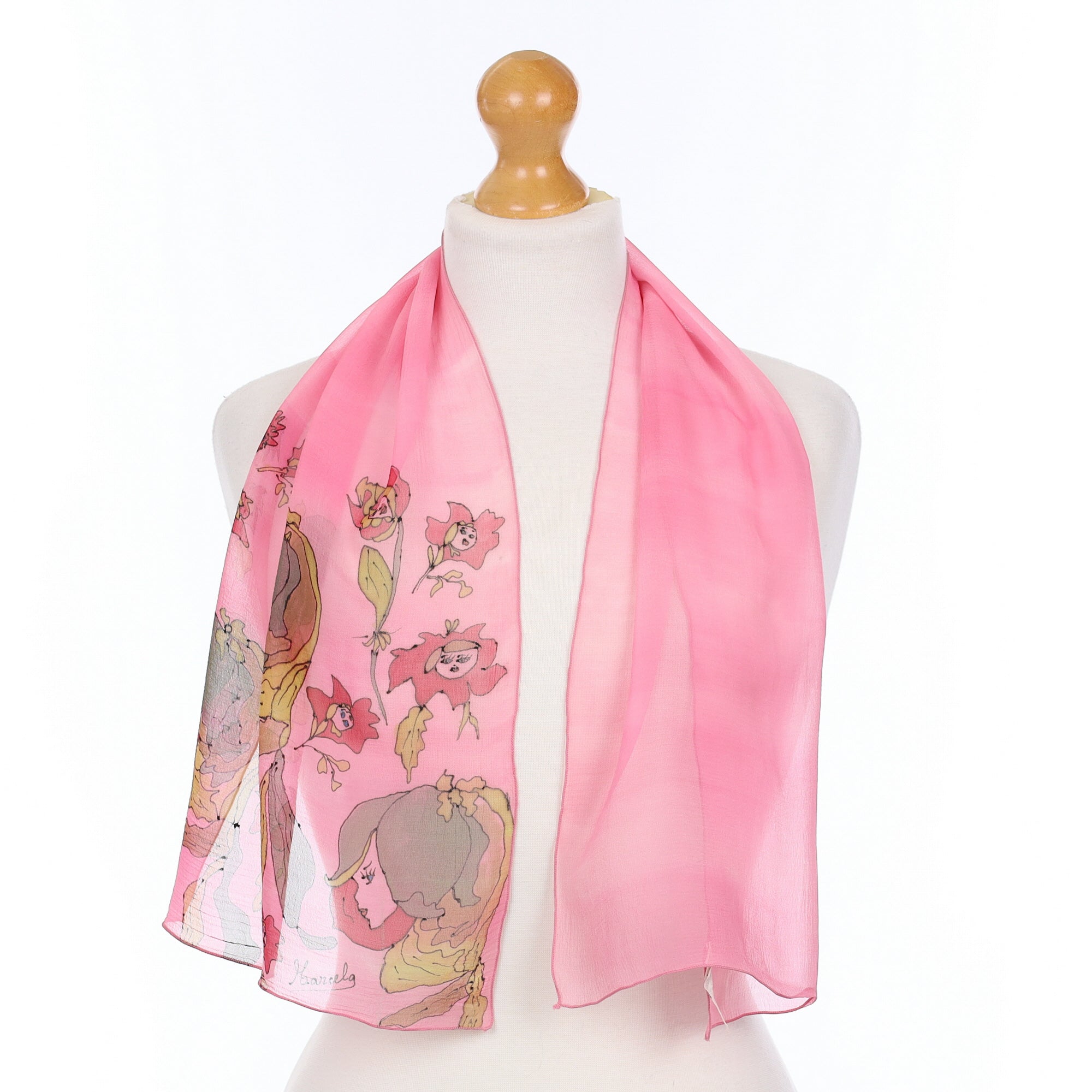 Lightweight Pink Floral Silk Scarf