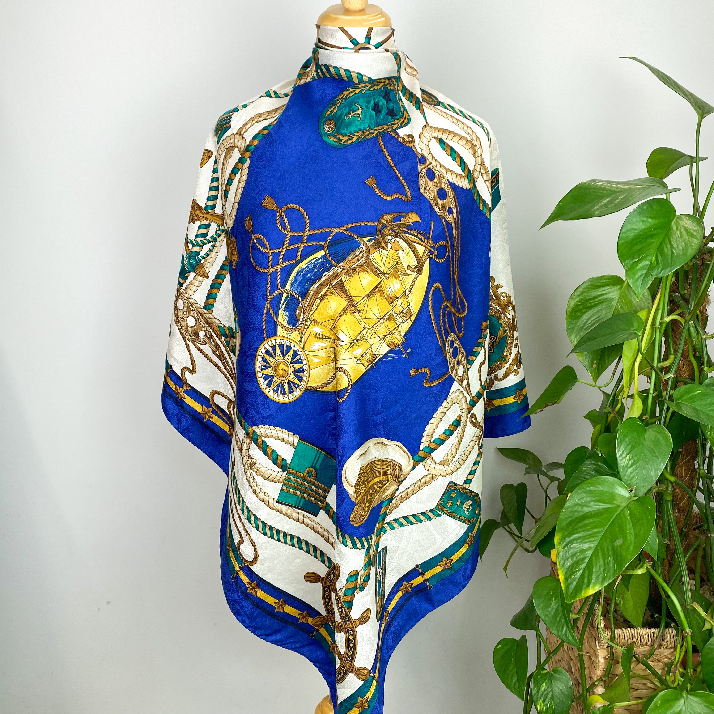 Italian Blue Design Silk Scarf