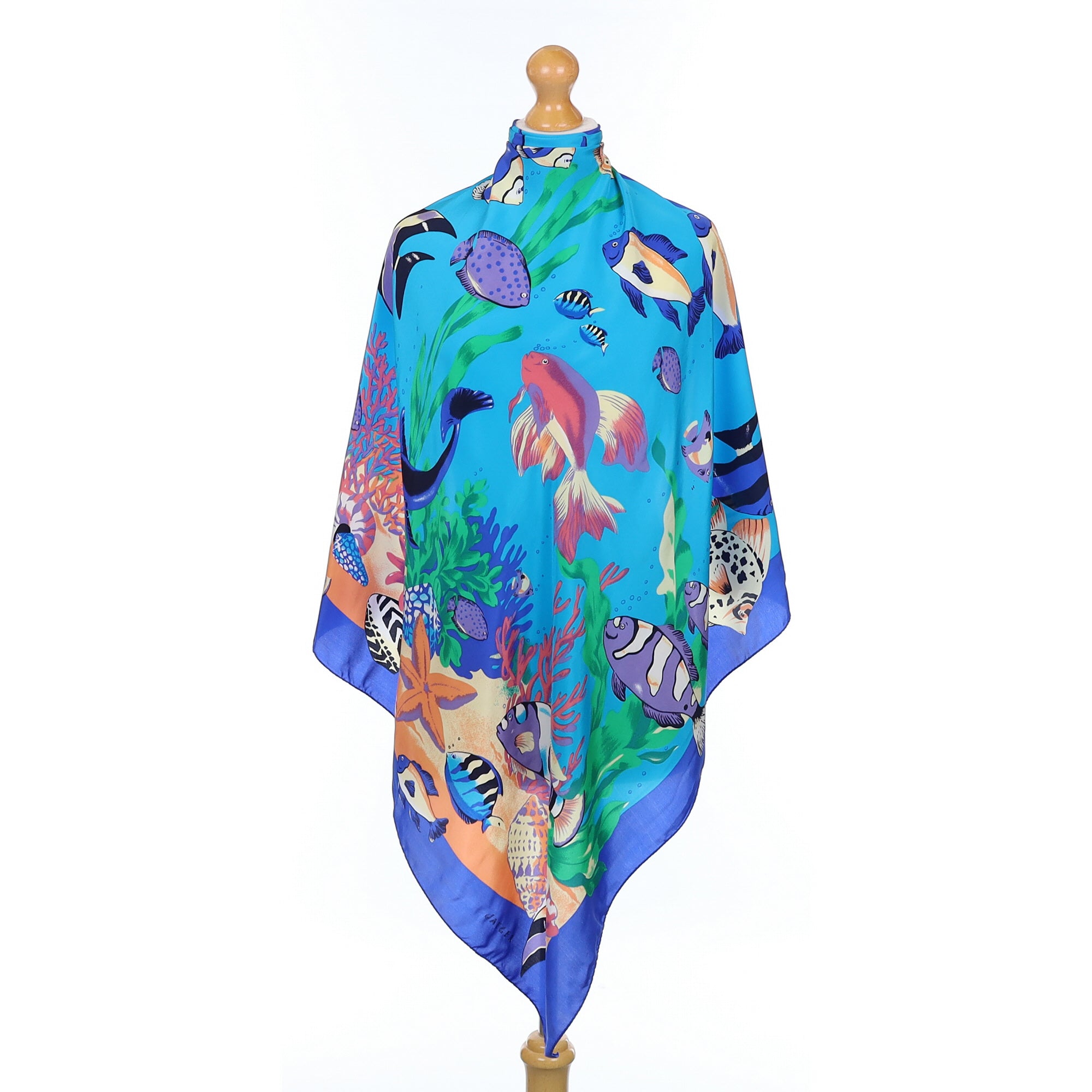 Jaeger Blue Sealife Silk Scarf