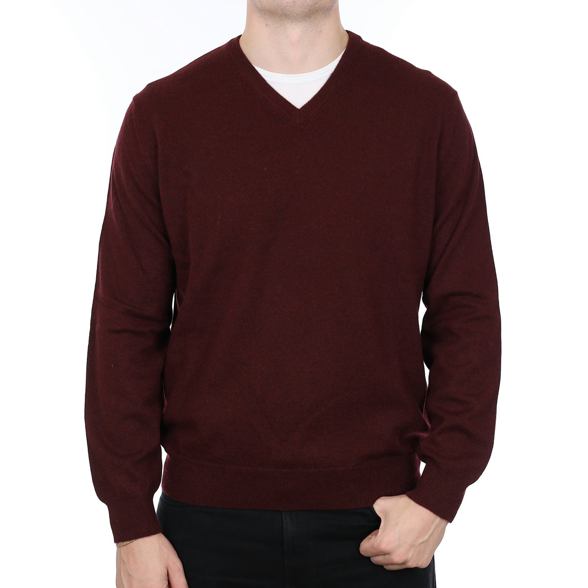 Men’s Blackberry Purple Cashmere V Neck Jumper Extra Large