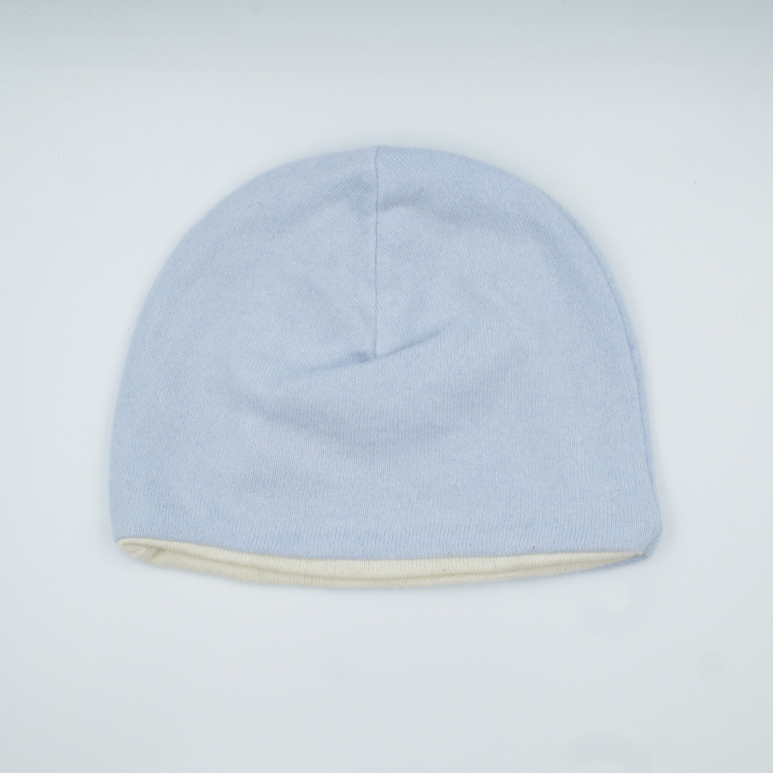 Powder Blue and Cream Cashmere Beanie Hat