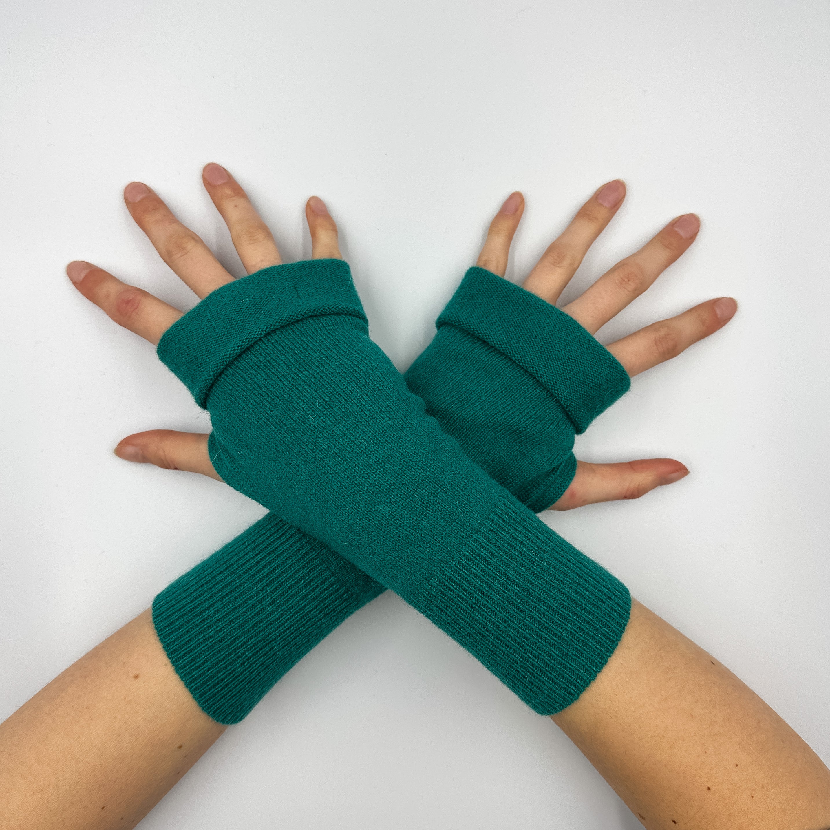 Peacock Green Cashmere Fingerless Gloves