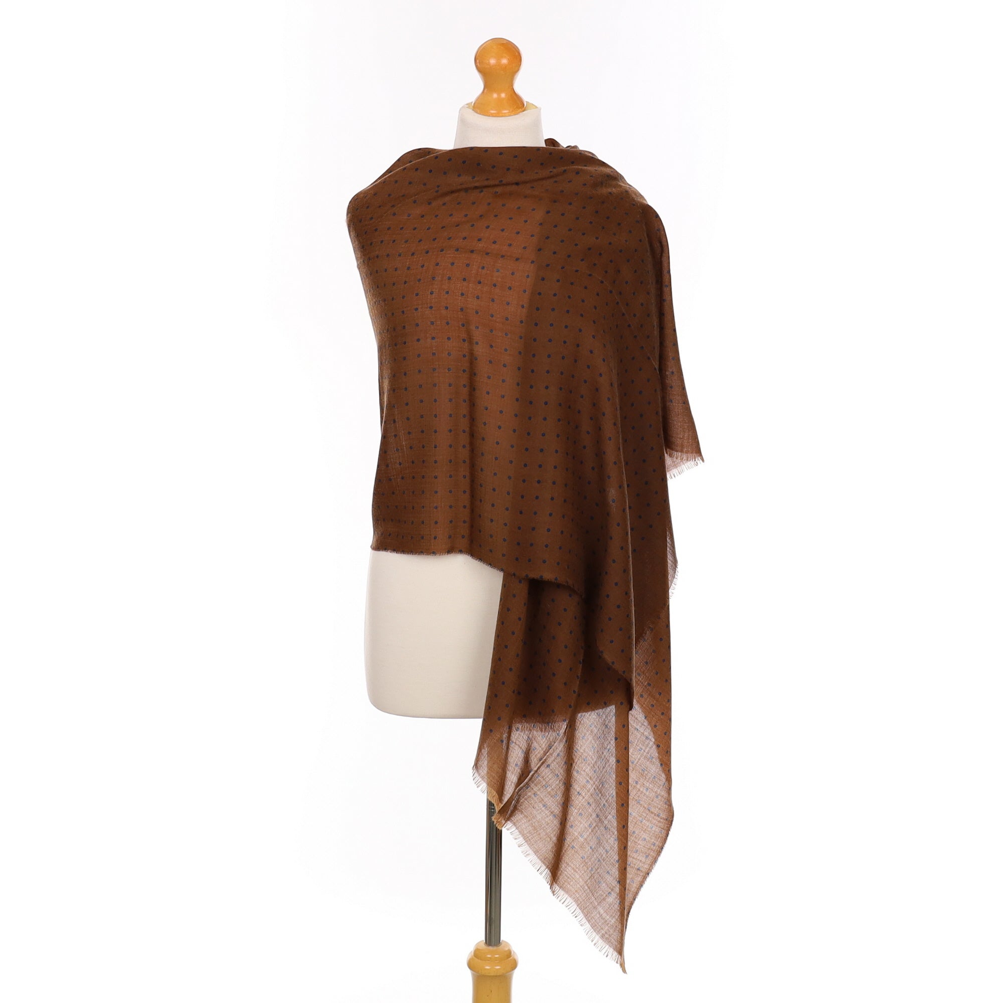 Scottish Begg & Co Navy and Camel Spot Fine Woven Cashmere Wrap