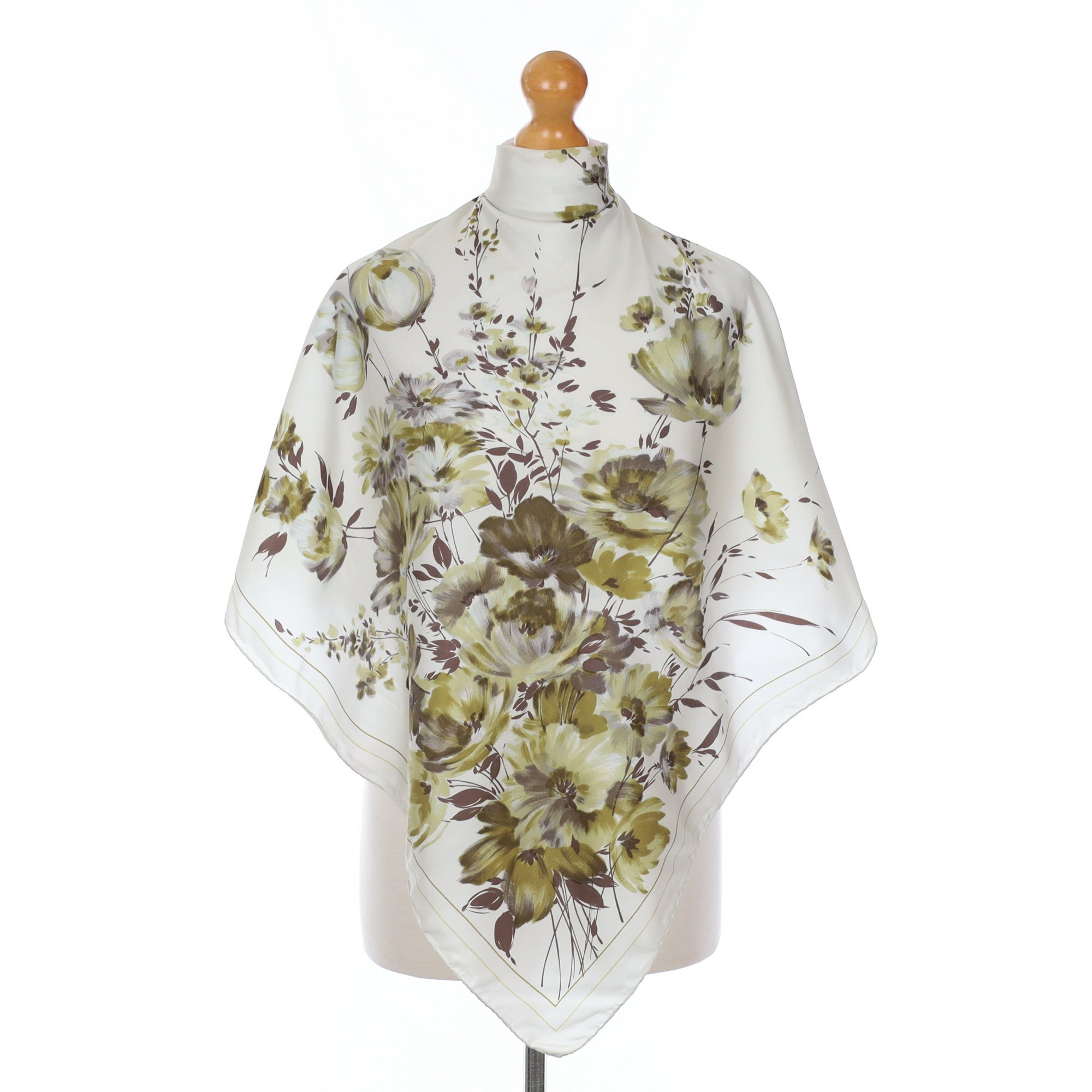 Green Floral Vintage Silk Scarf