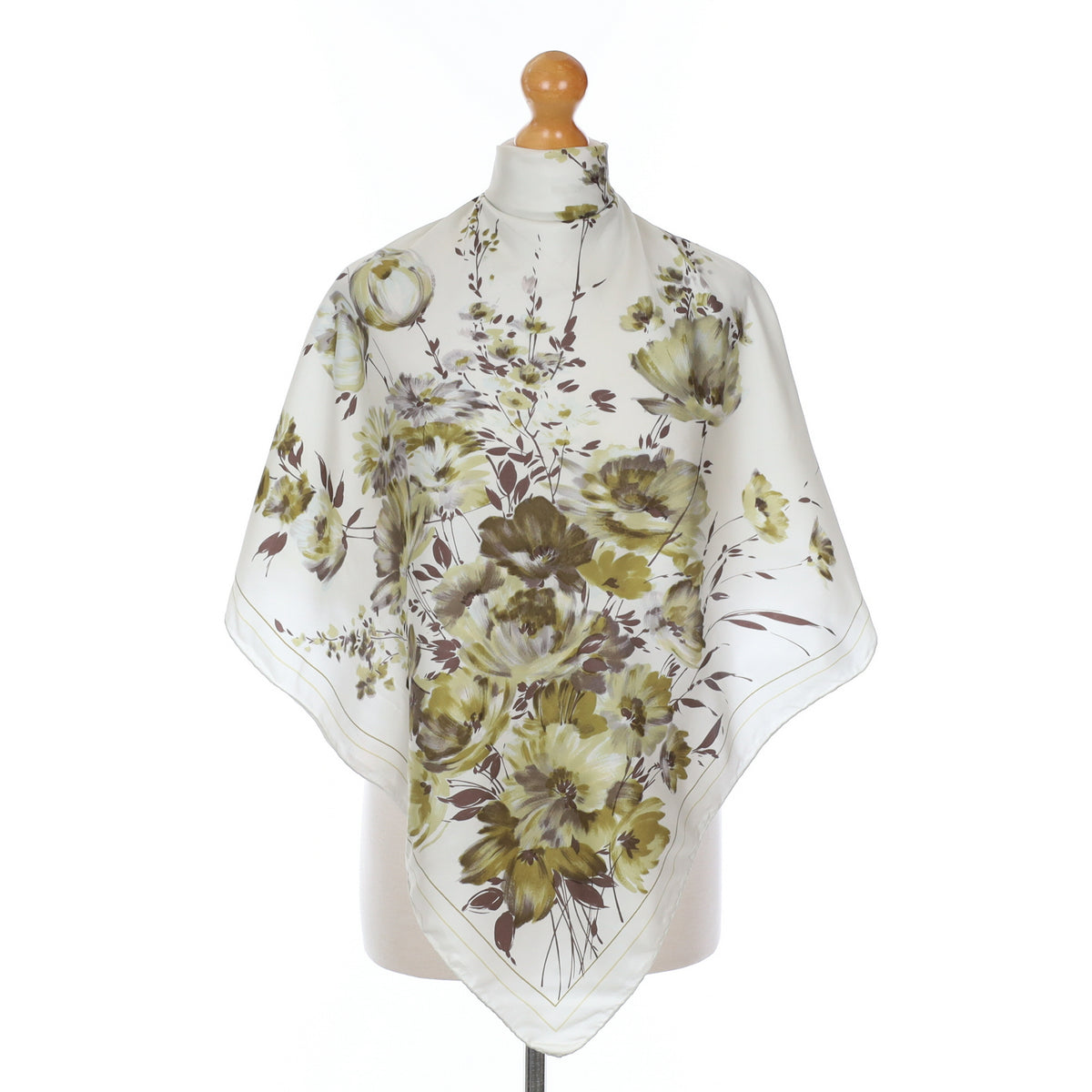 Green Floral Vintage Silk Scarf