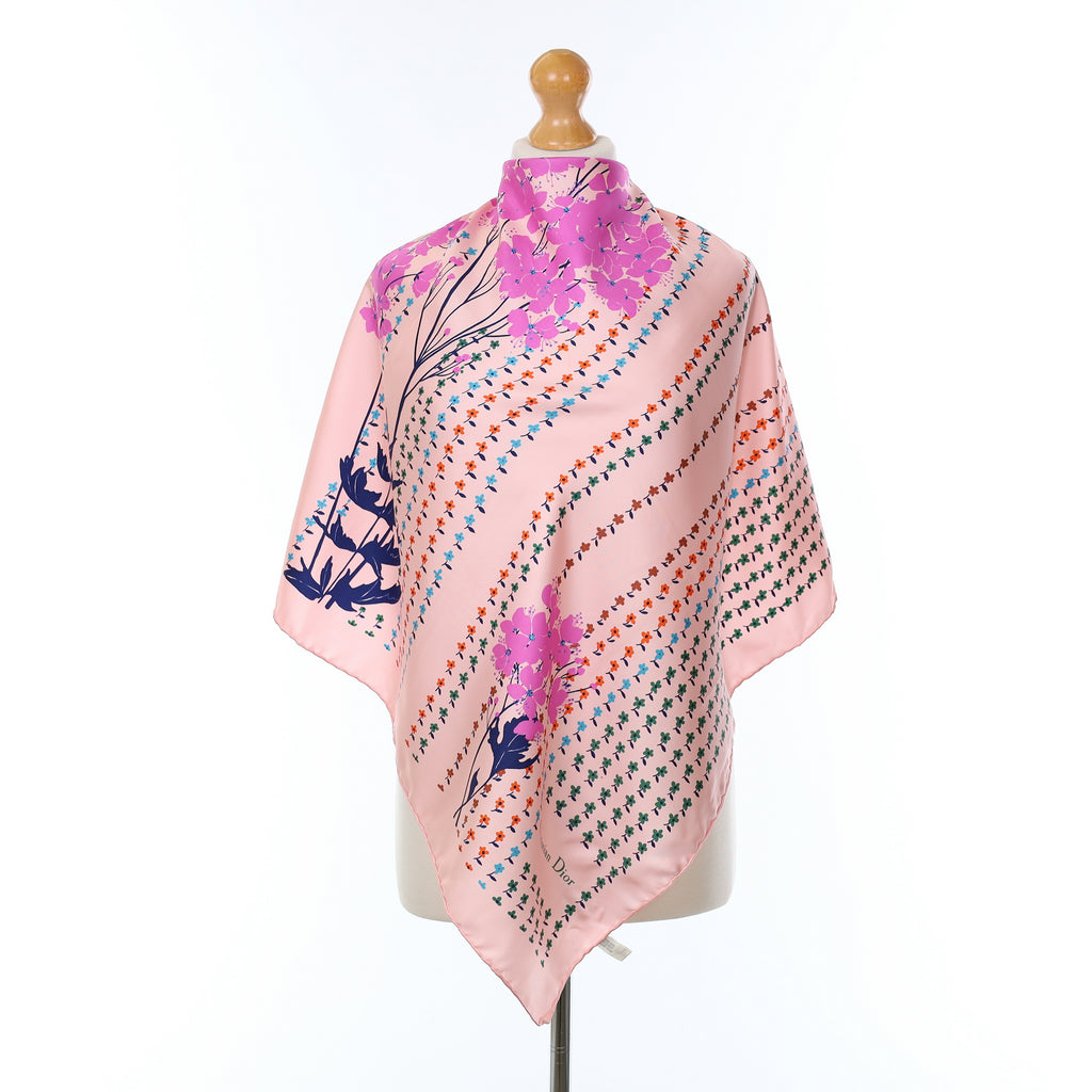 Boxed Christian Dior Pink Floral Vintage Silk Scarf