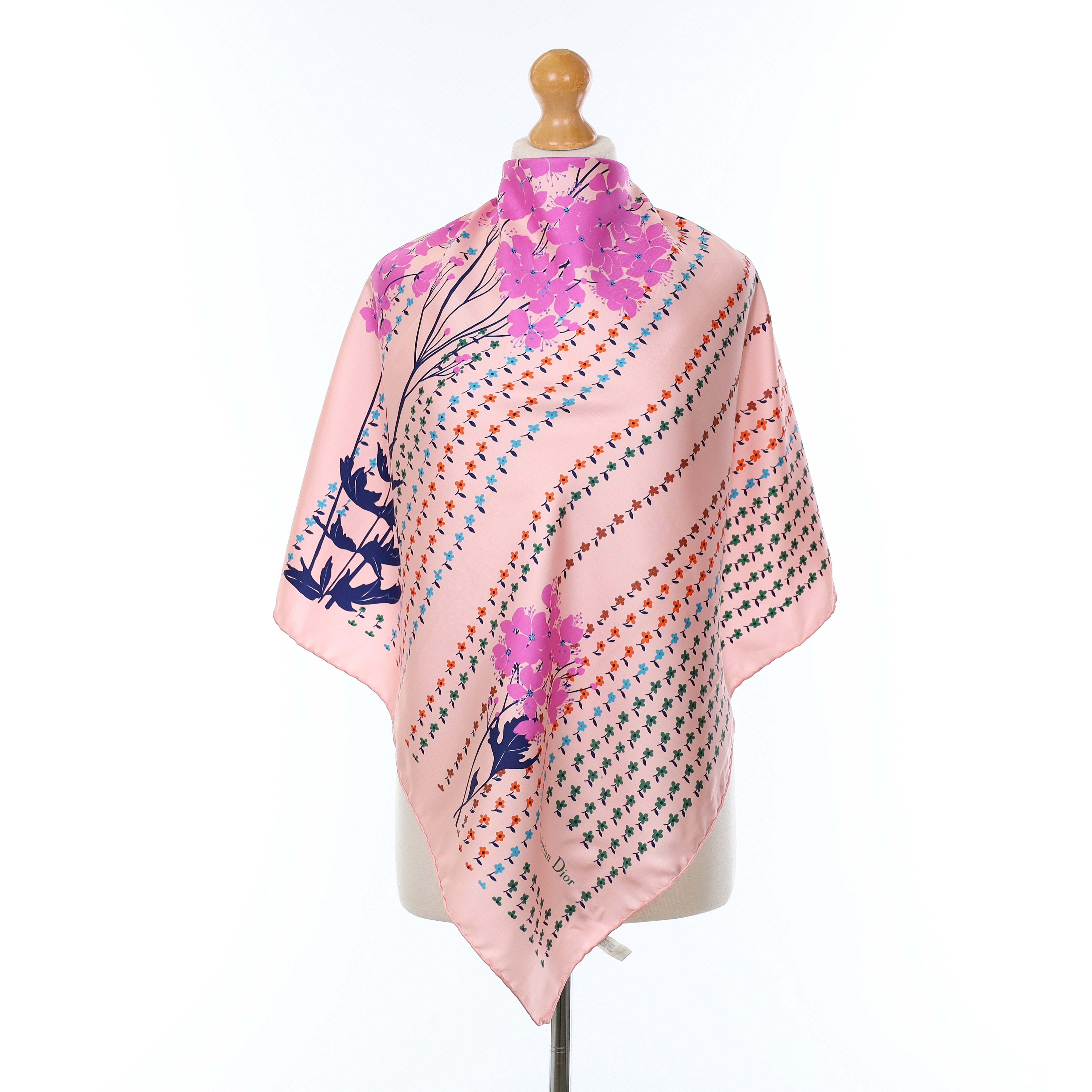 Boxed Christian Dior Pink Floral Vintage Silk Scarf