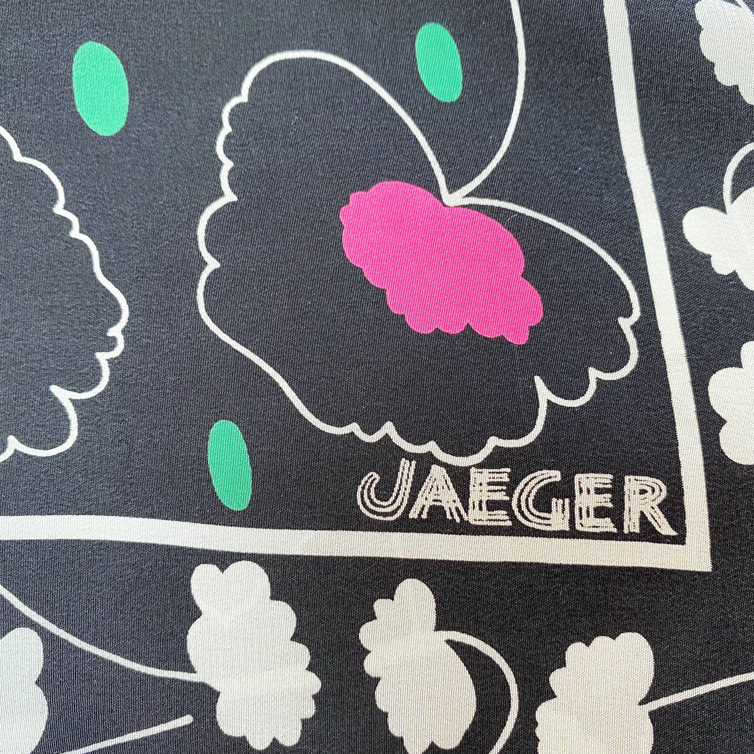 Vintage Black Floral Jaeger Silk Scarf