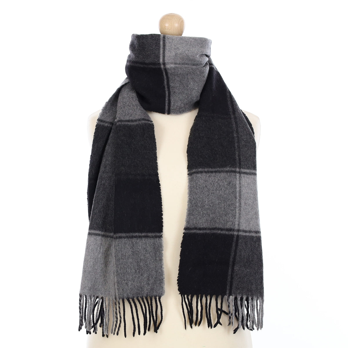 Slate Grey Checkered Cashmere Woven Scarf
