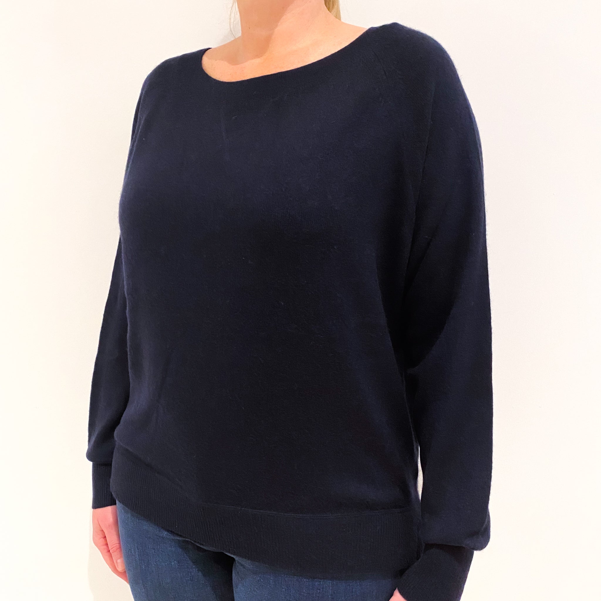 Navy Blue Sweatshirt Style Cashmere Crew Neck Jumper Large