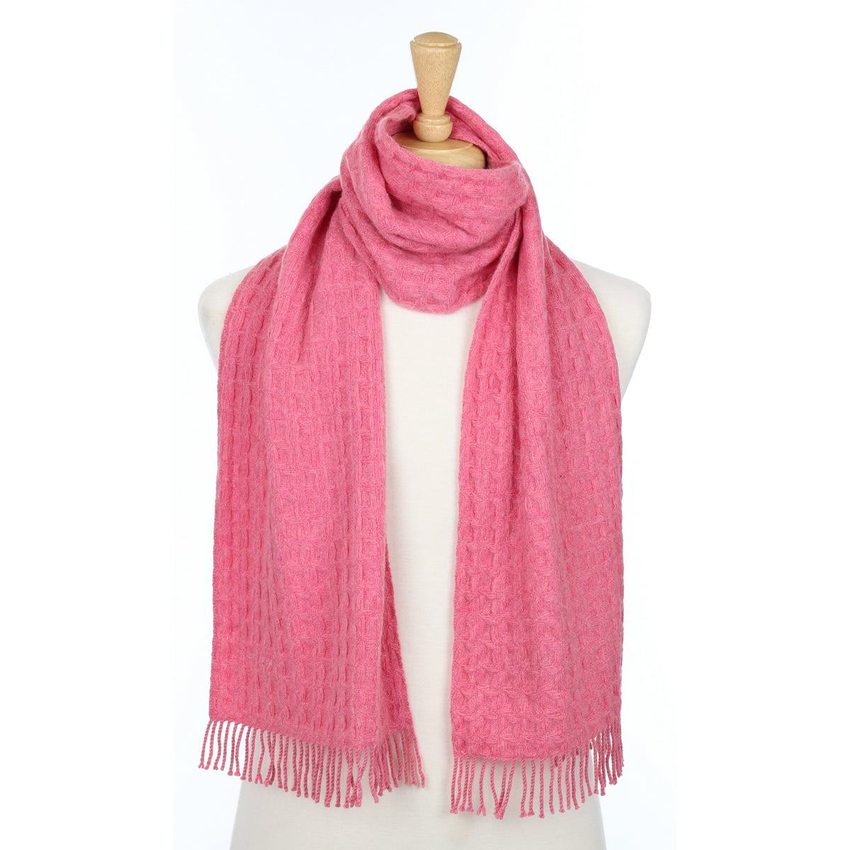 Raspberry Pink Ninna Ricci Textured Knit Fringed Cashmere Woven Scarf