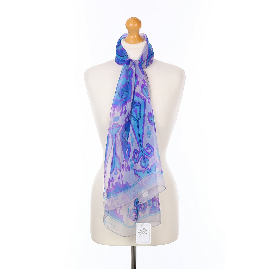 Brand New Blue and Purple Patterned Silk Scarf