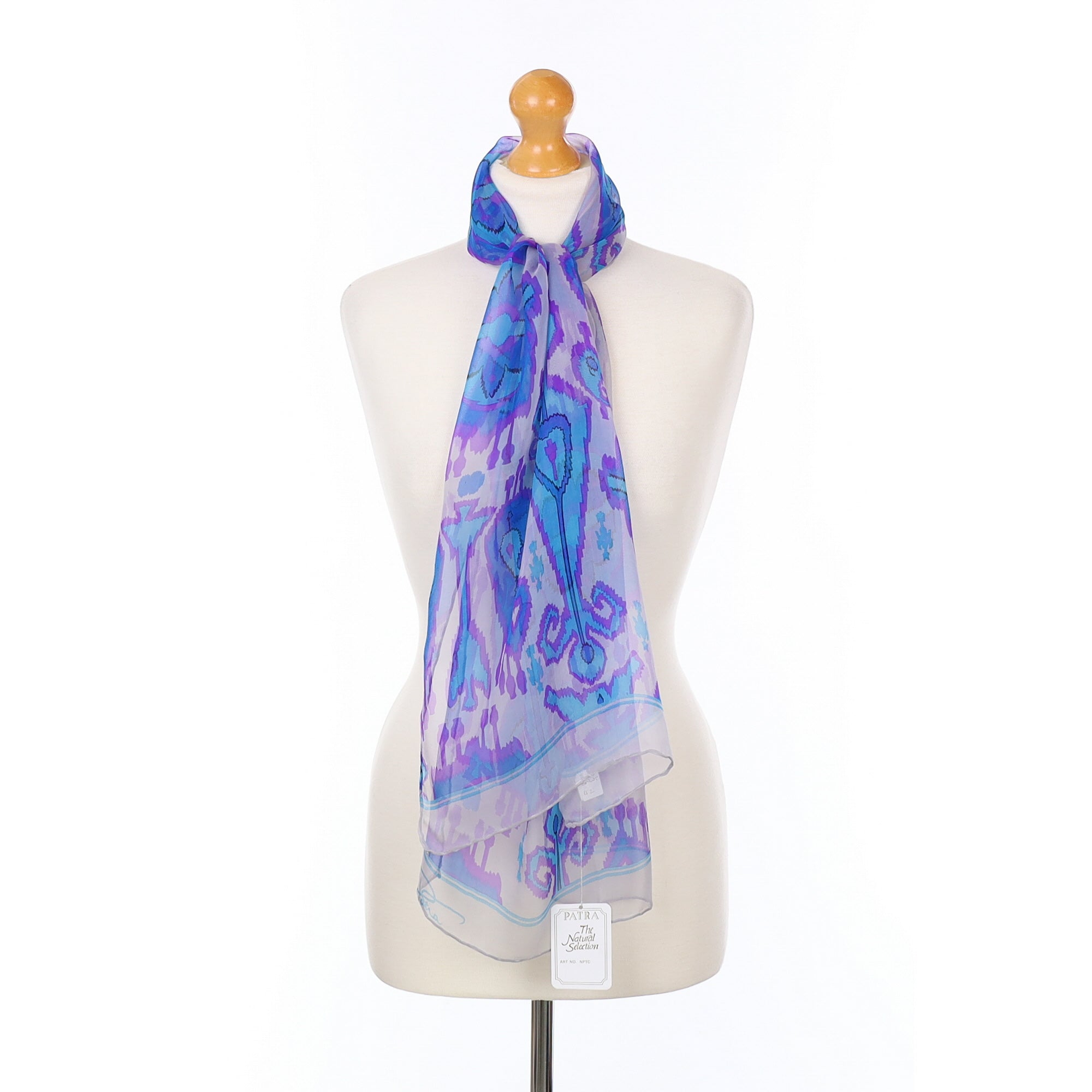 Brand New Blue and Purple Patterned Silk Scarf