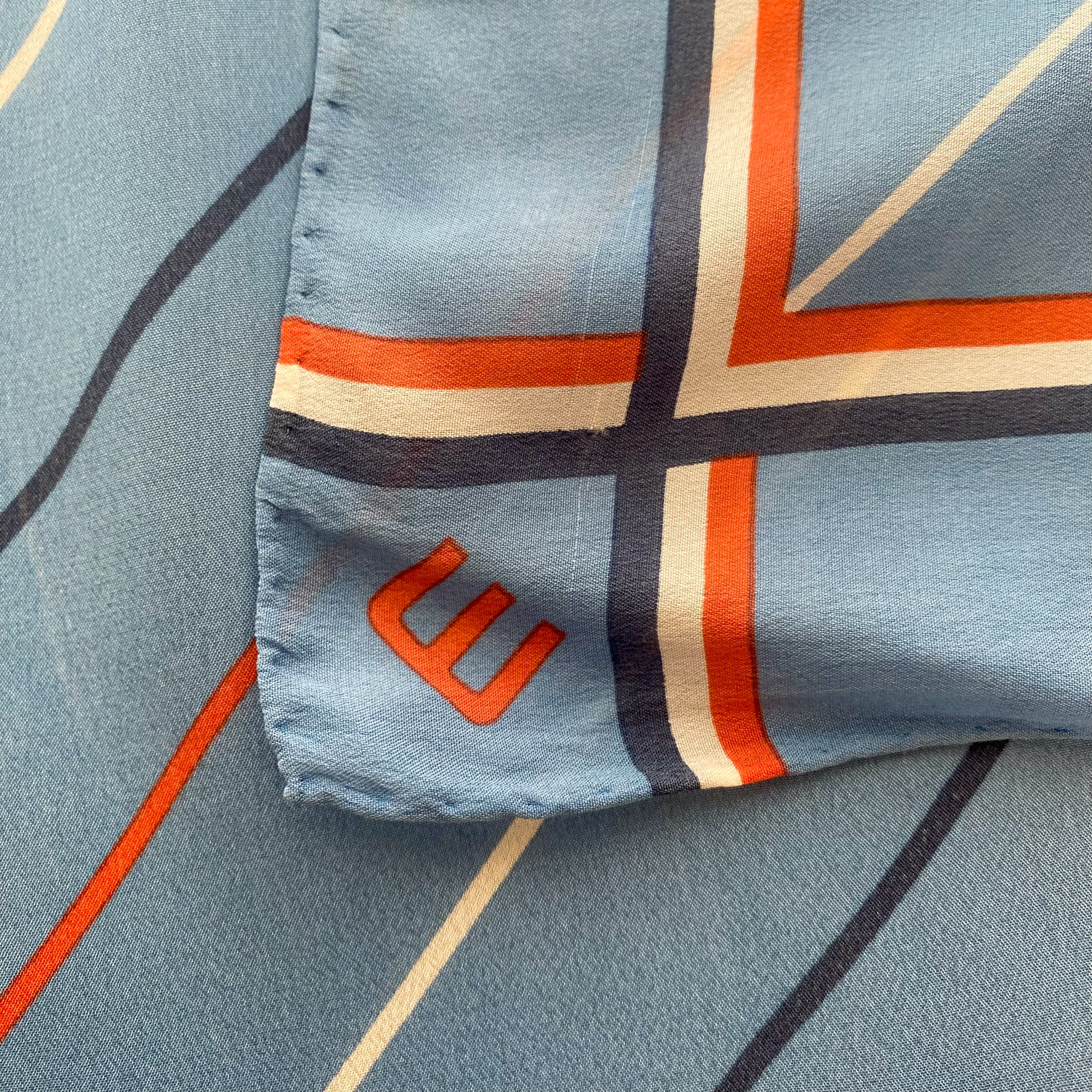 Striped Blue Vintage Silk Scarf