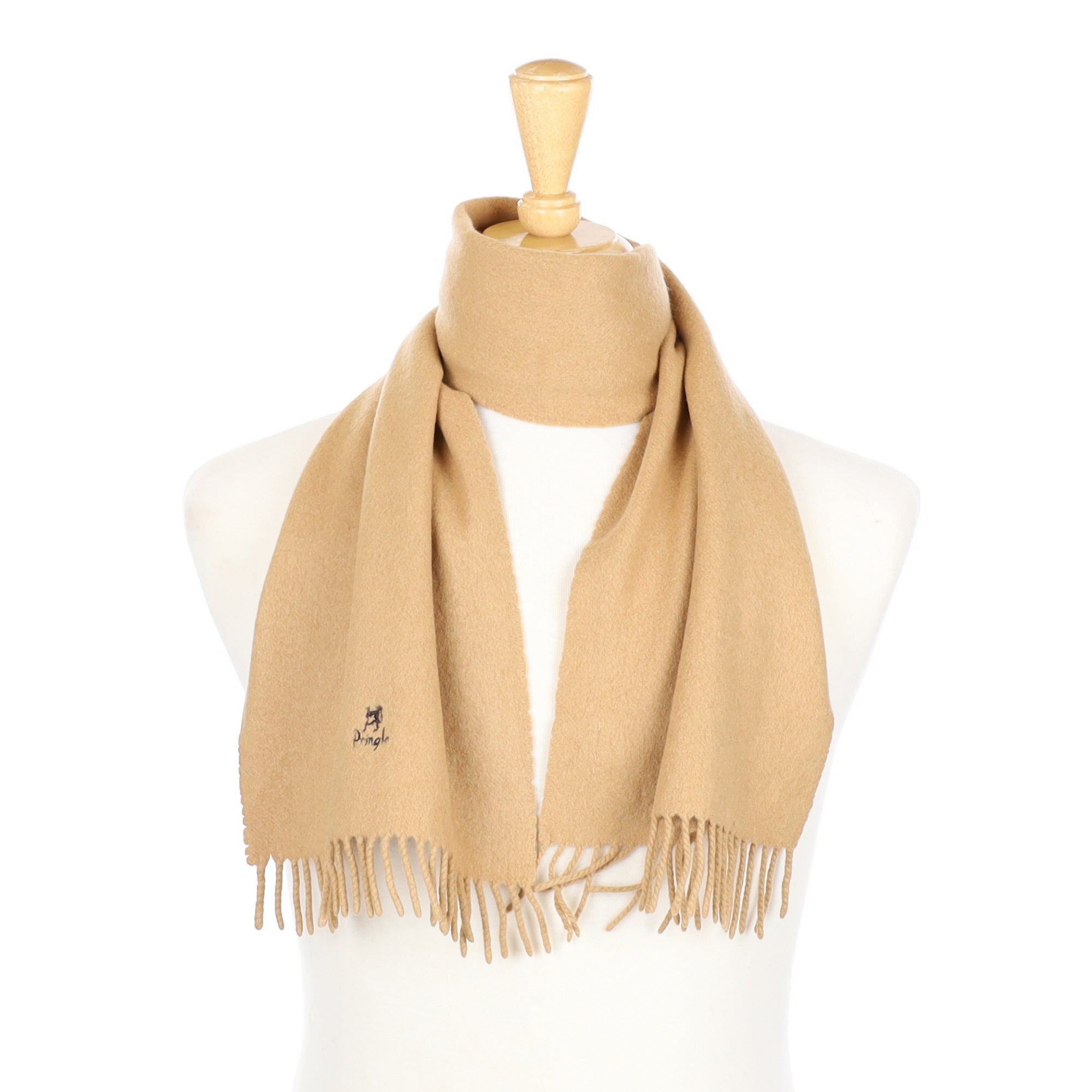 Pringle Scottish Caramel Cashmere Fringed Woven Scarf