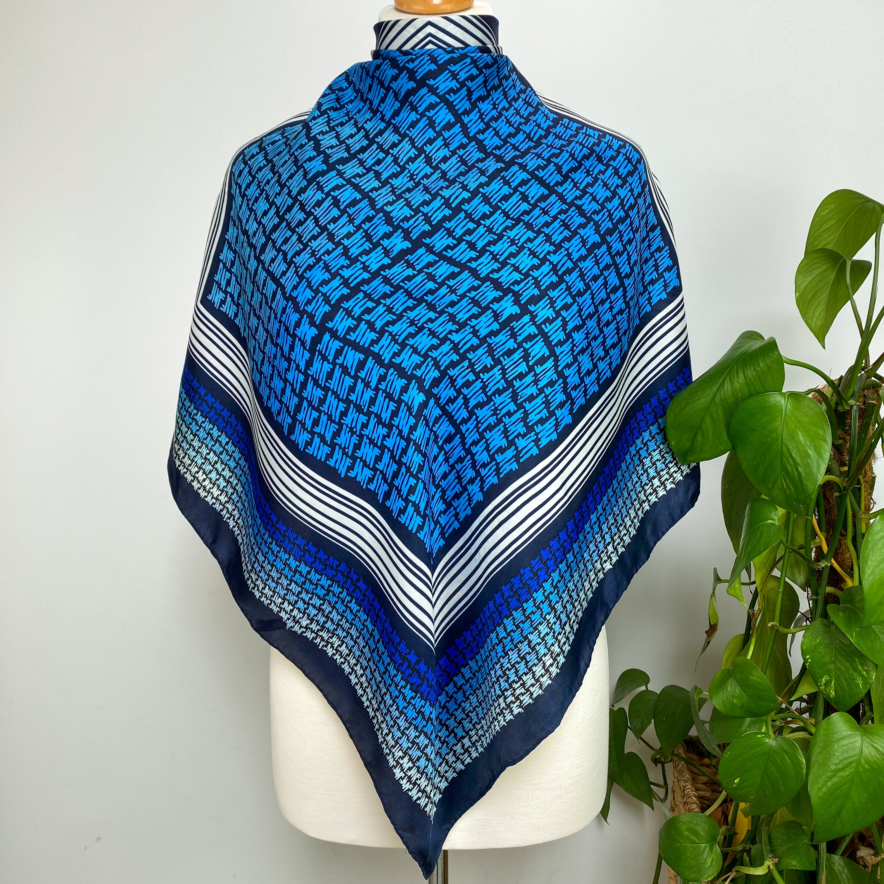 Blue Geometric Vintage Silk Scarf