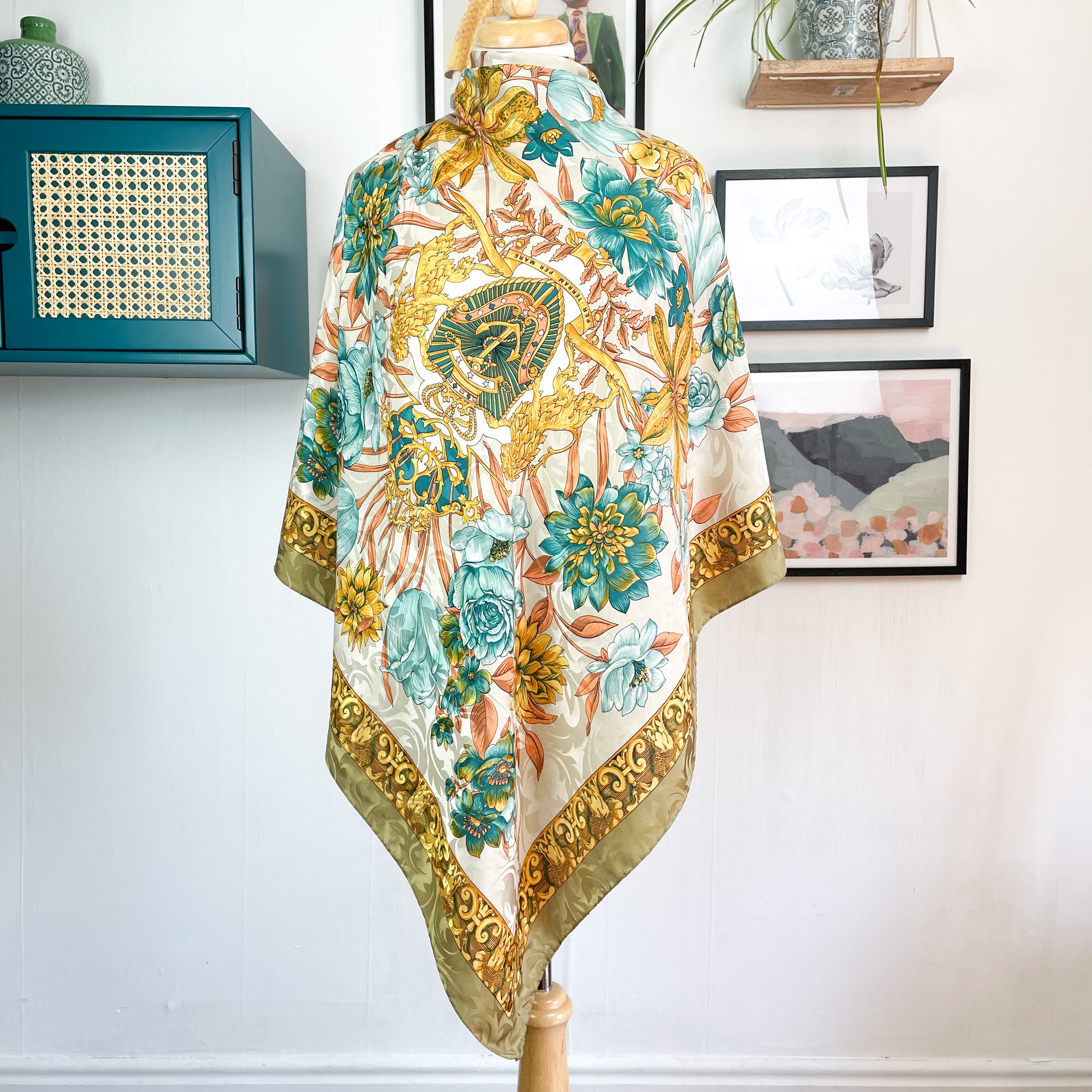 Italian Floral Large Vintage Silk Scarf