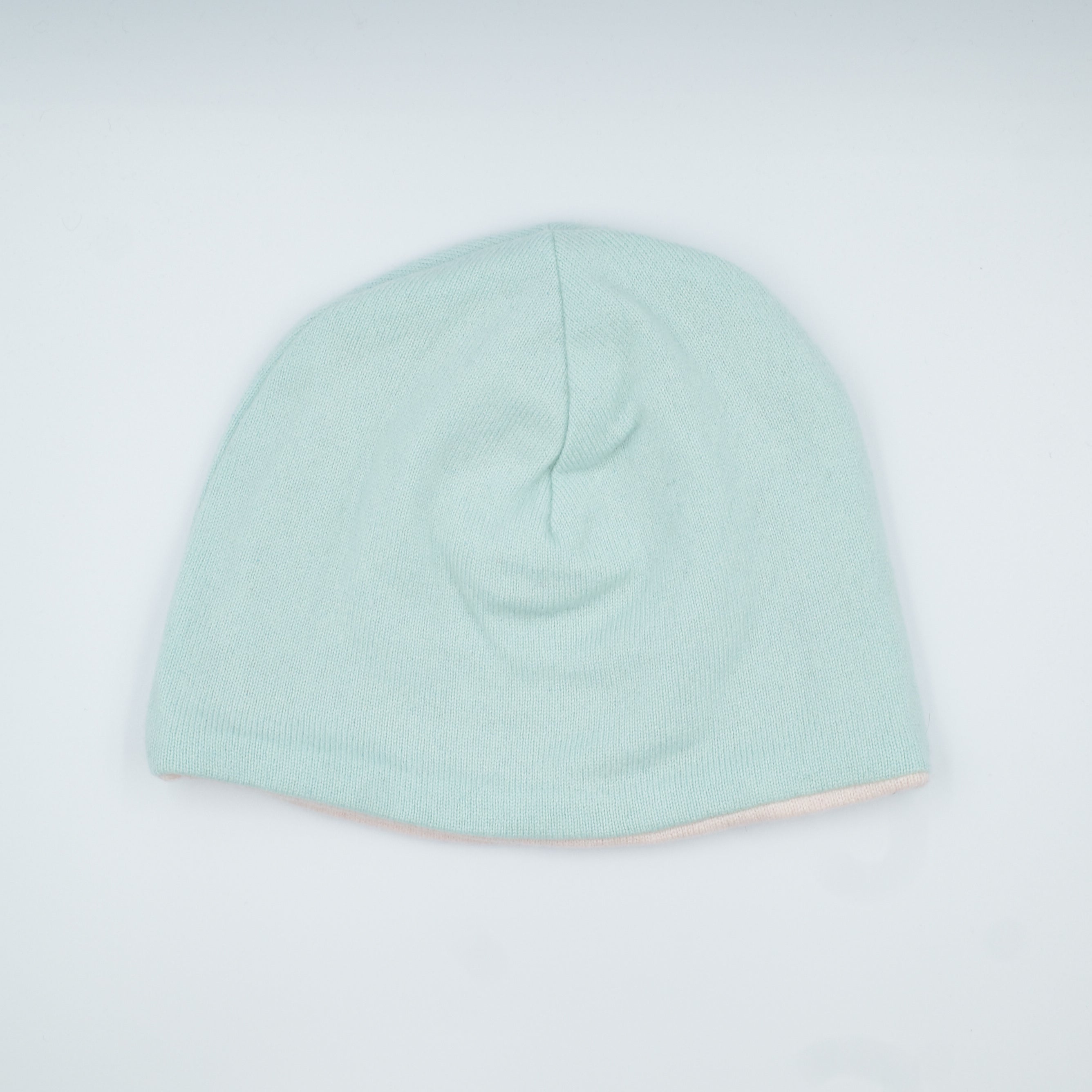 Shell Pink and Aqua Blue Cashmere Beanie Hat