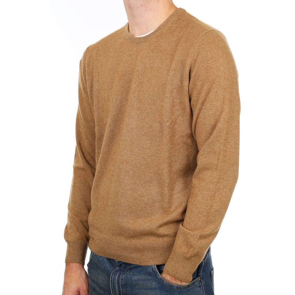 Men’s Toffee Brown Cashmere Crew Neck Jumper Large