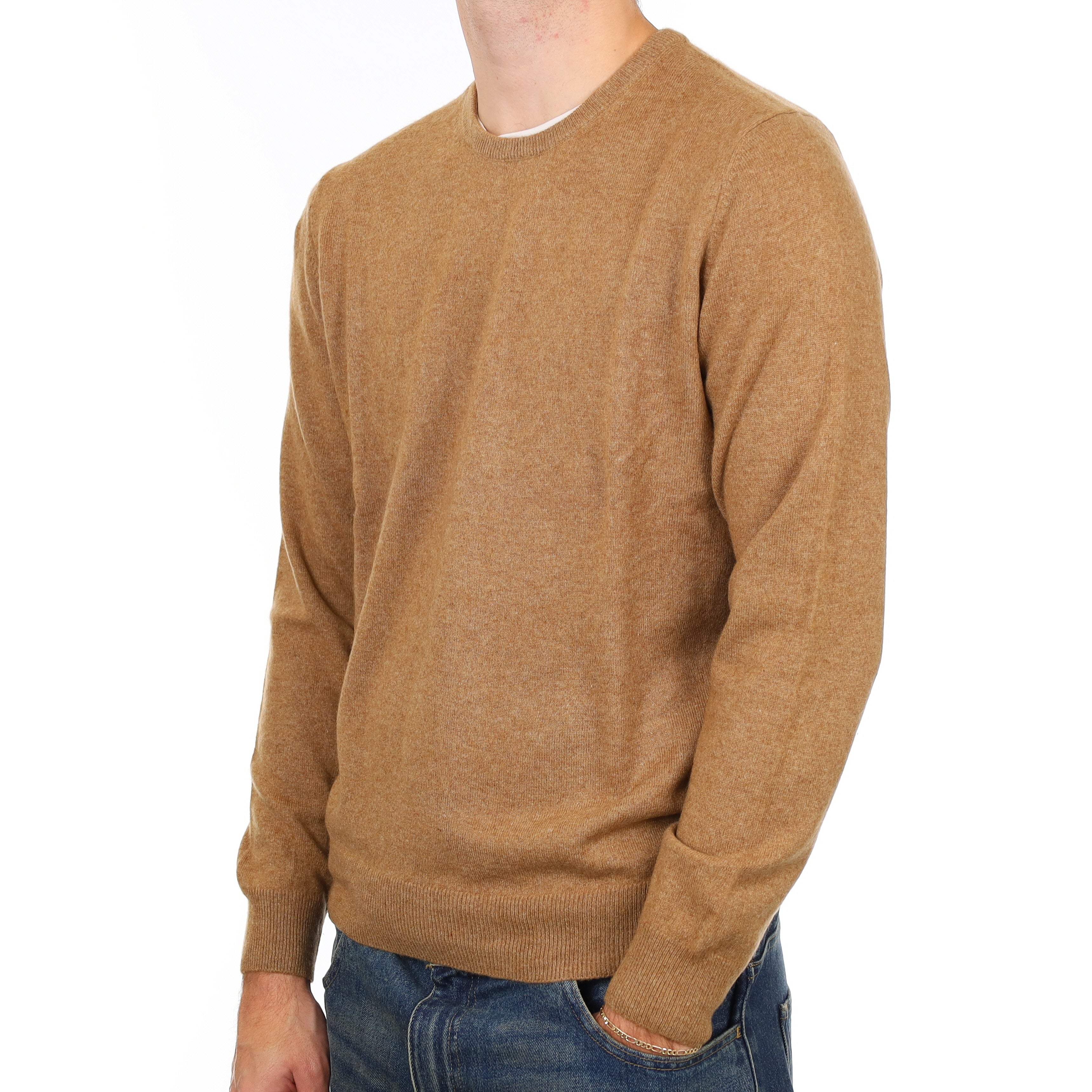 Men’s Toffee Brown Cashmere Crew Neck Jumper Large