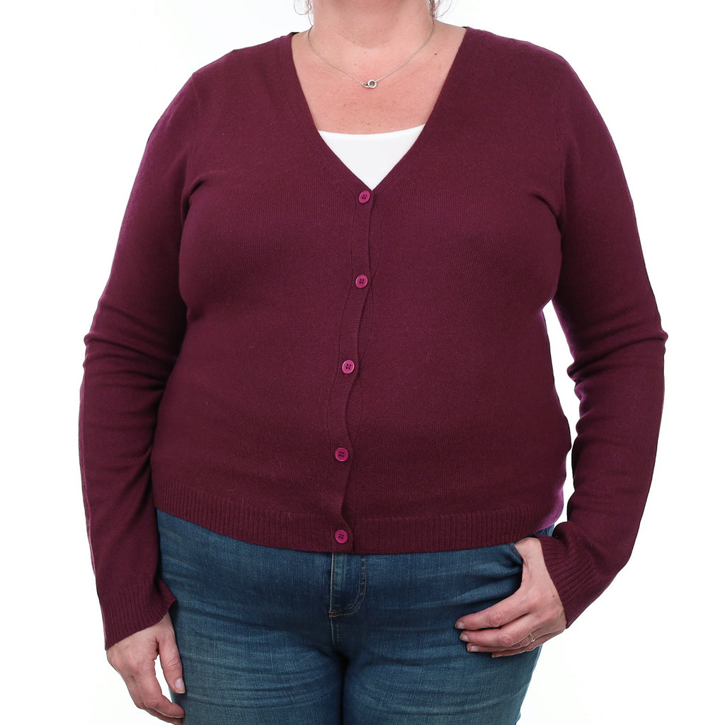 Mulberry Purple Cashmere V Neck Cardigan Extra Large
