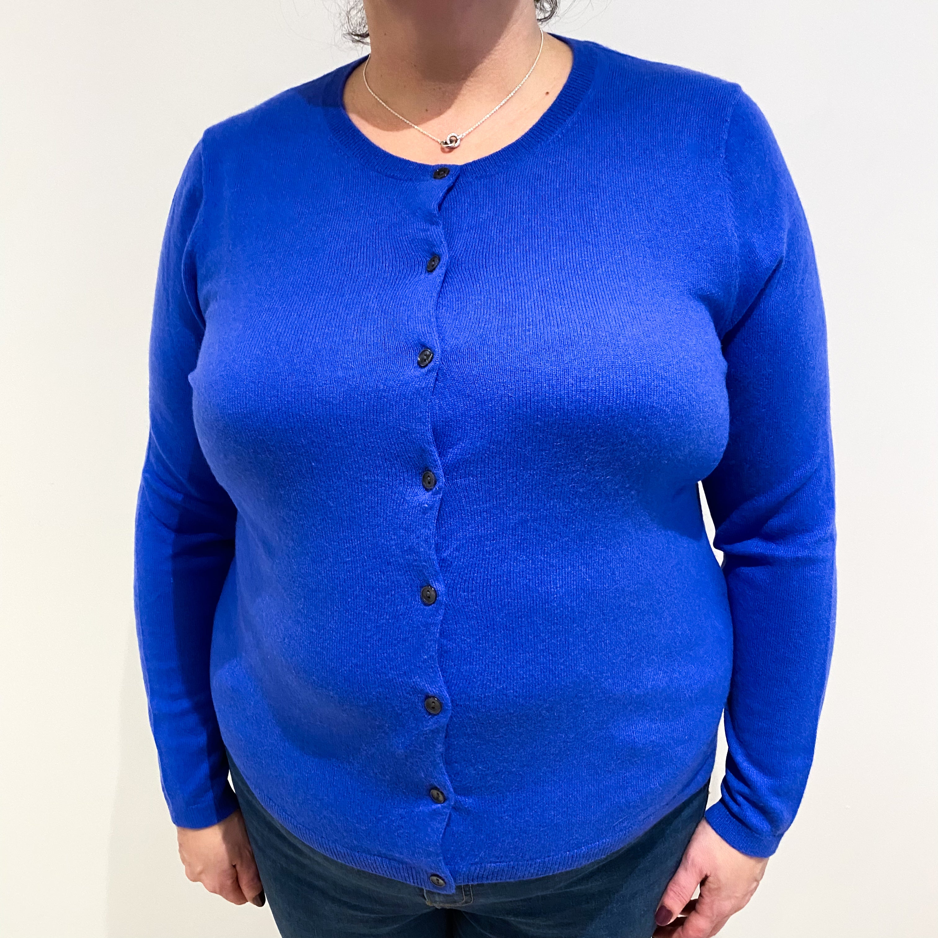 Cobalt Blue Cashmere Crew Neck Cardigan Extra Large