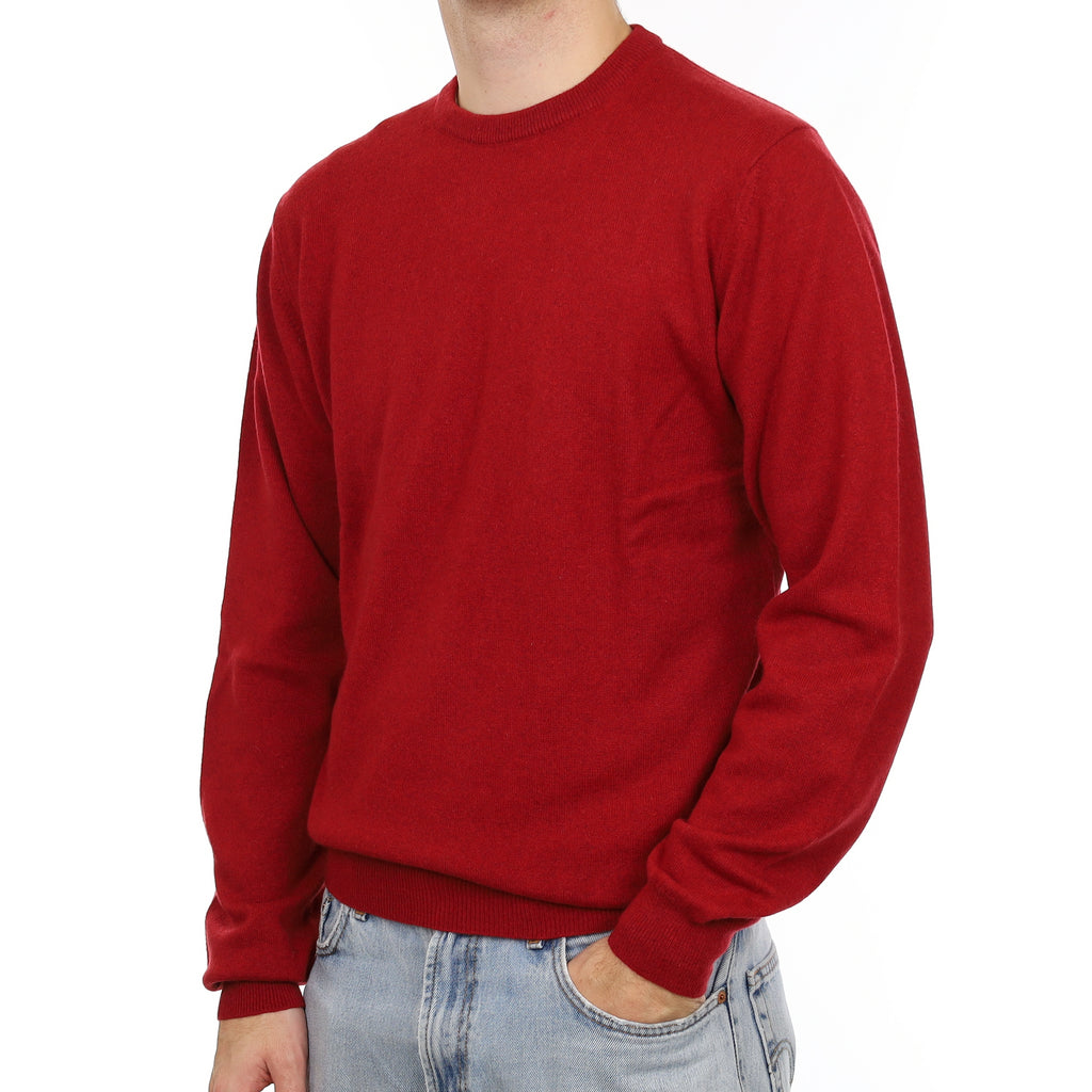 Men's Crimson Red Cashmere Crew Neck Jumper Large