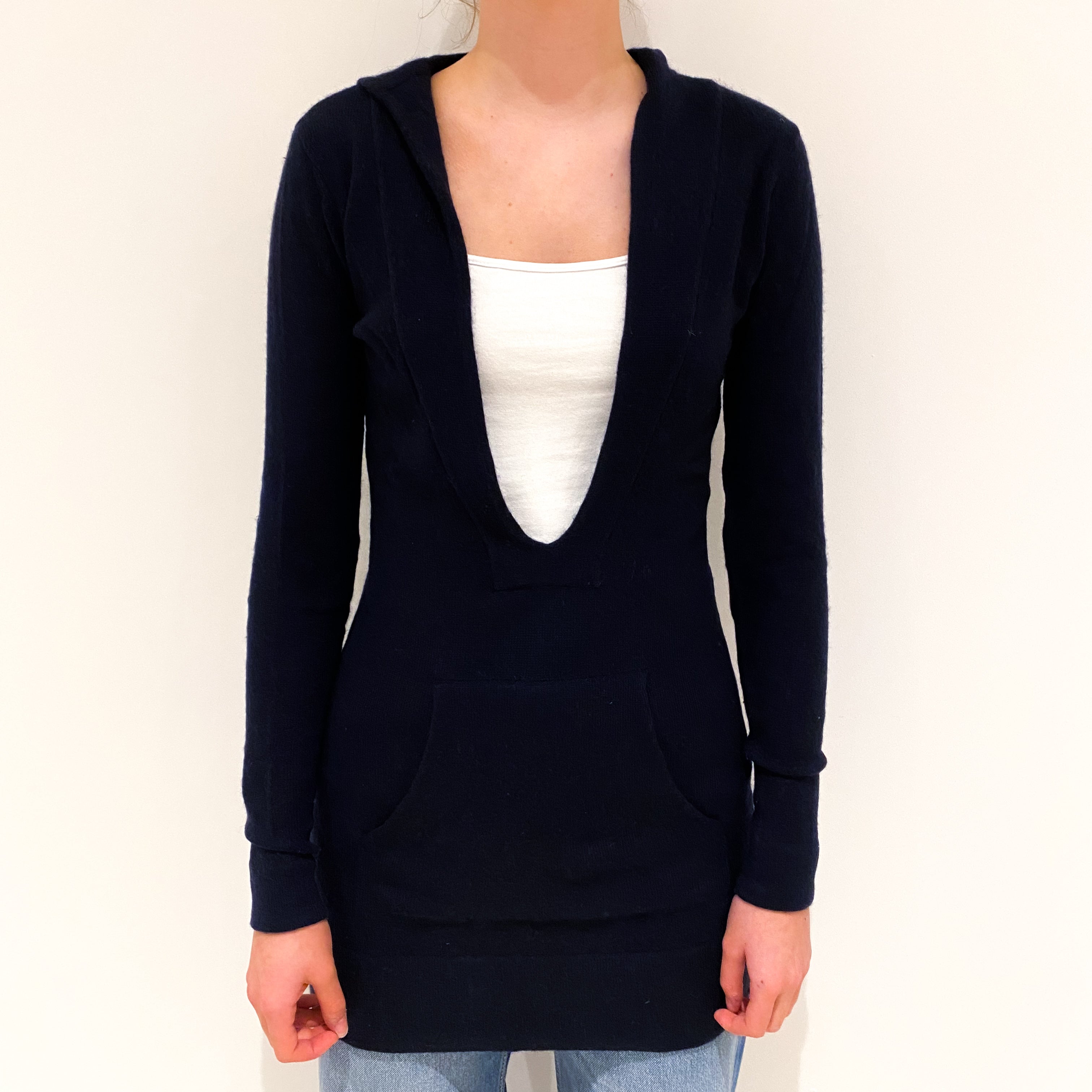 Navy Blue Cashmere Hooded Jumper Extra Small