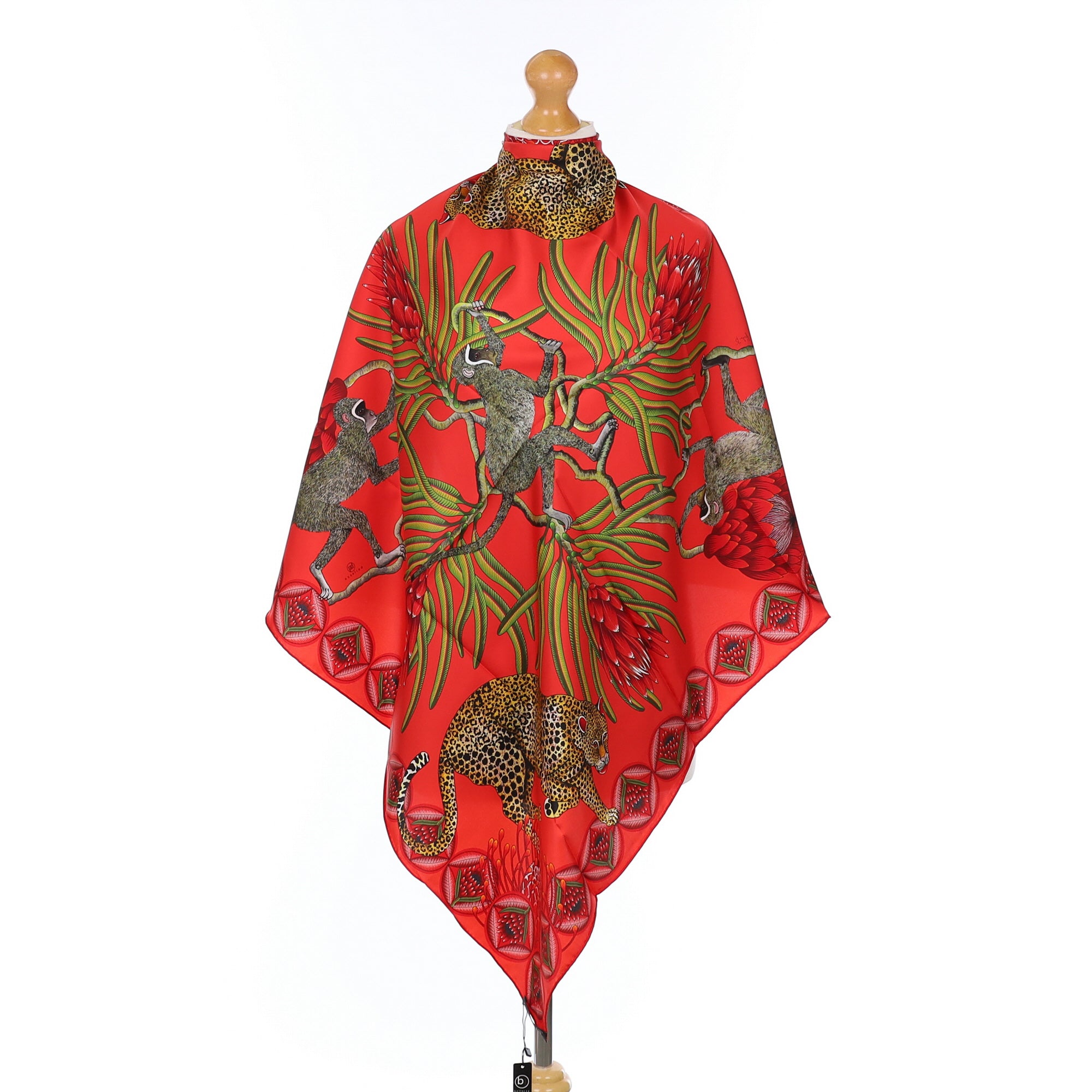 Brand New Bellezza Orange & Red Leopard Safari Double Faced Silk Scarf