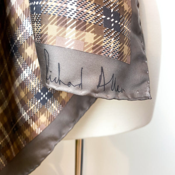 1970s Richard Allan Check Vintage Silk Scarf