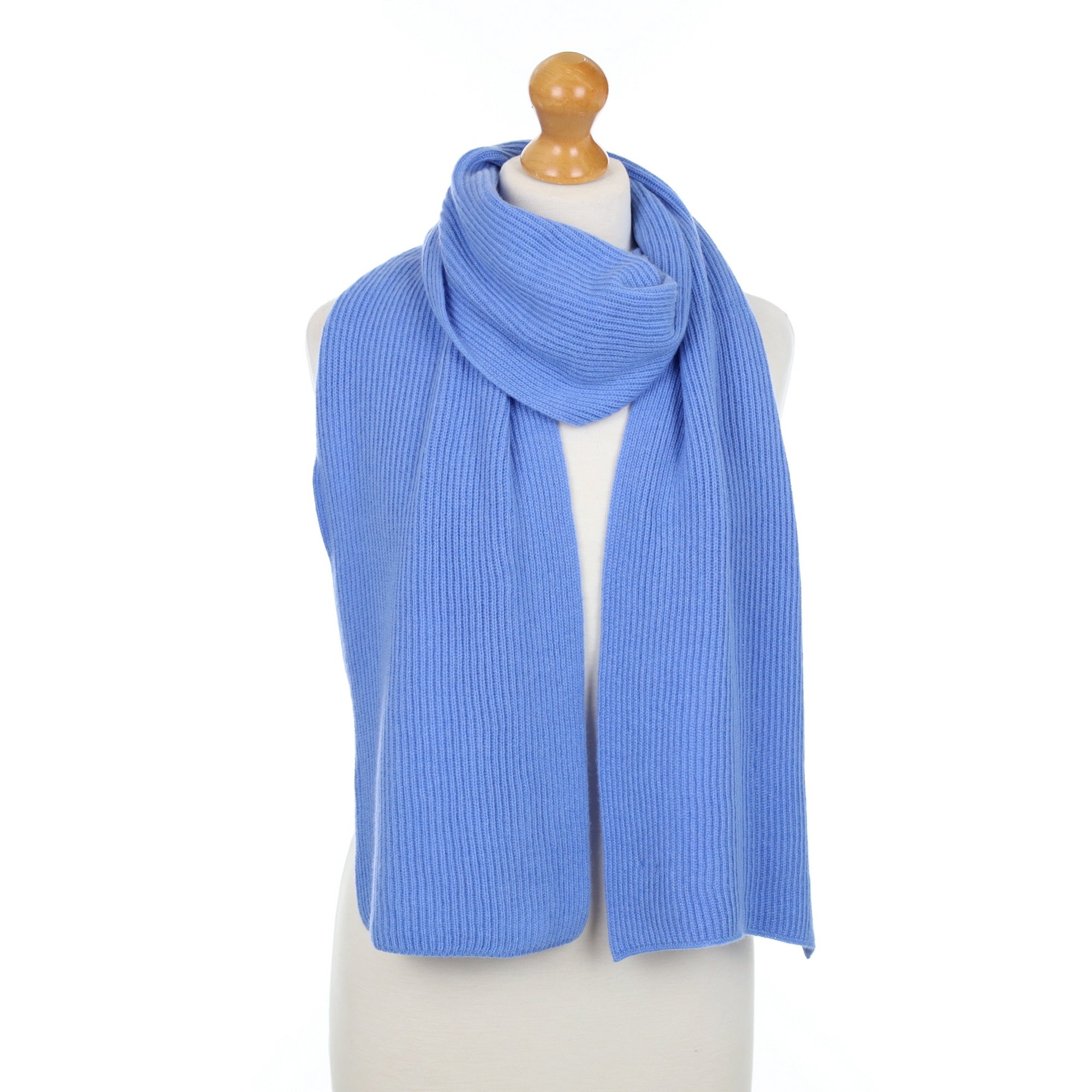 Brand New Scottish Cornflower Blue Rib Cashmere Scarf