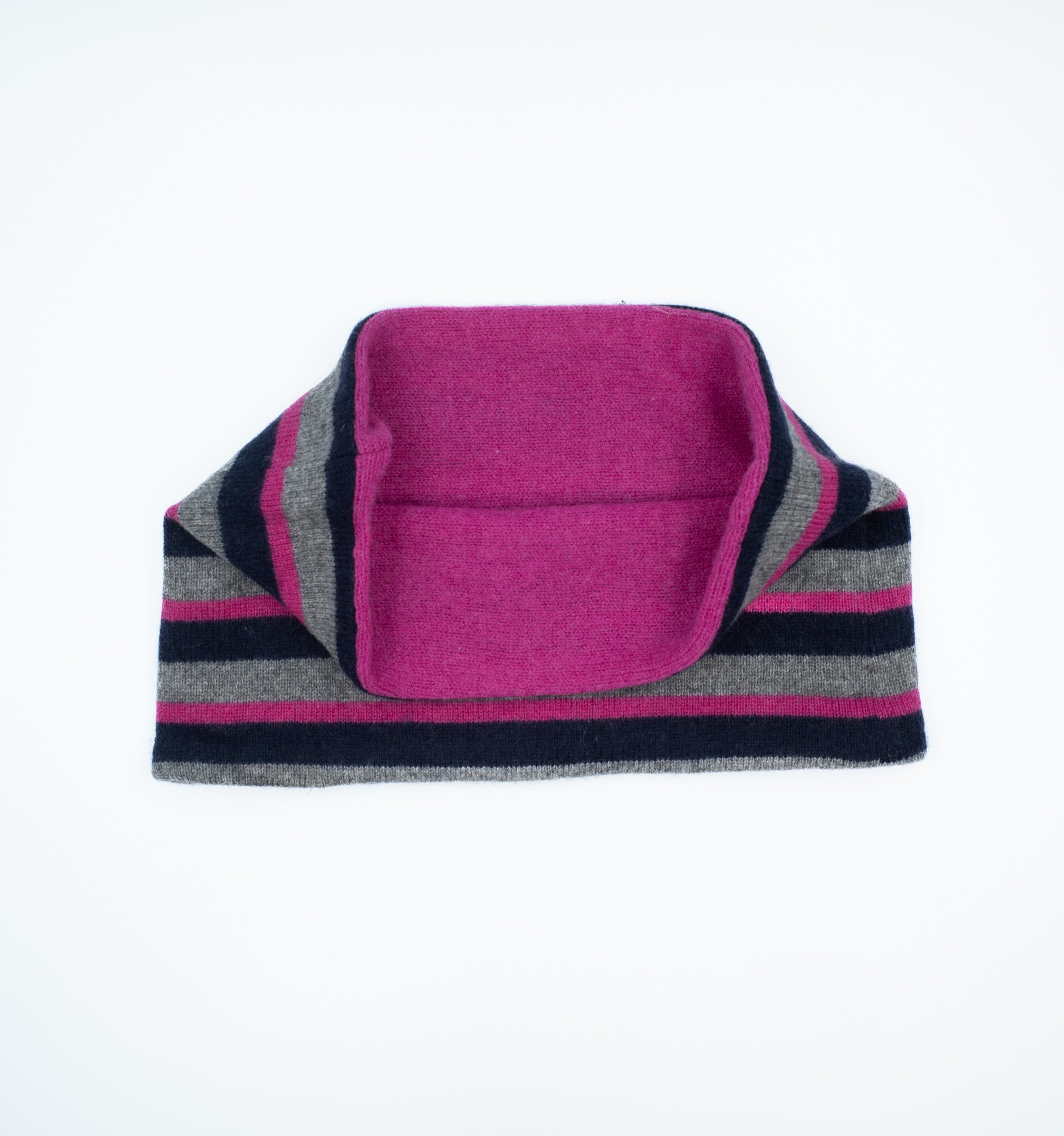 Fuschsia, Navy and Grey Striped Neck Warmer
