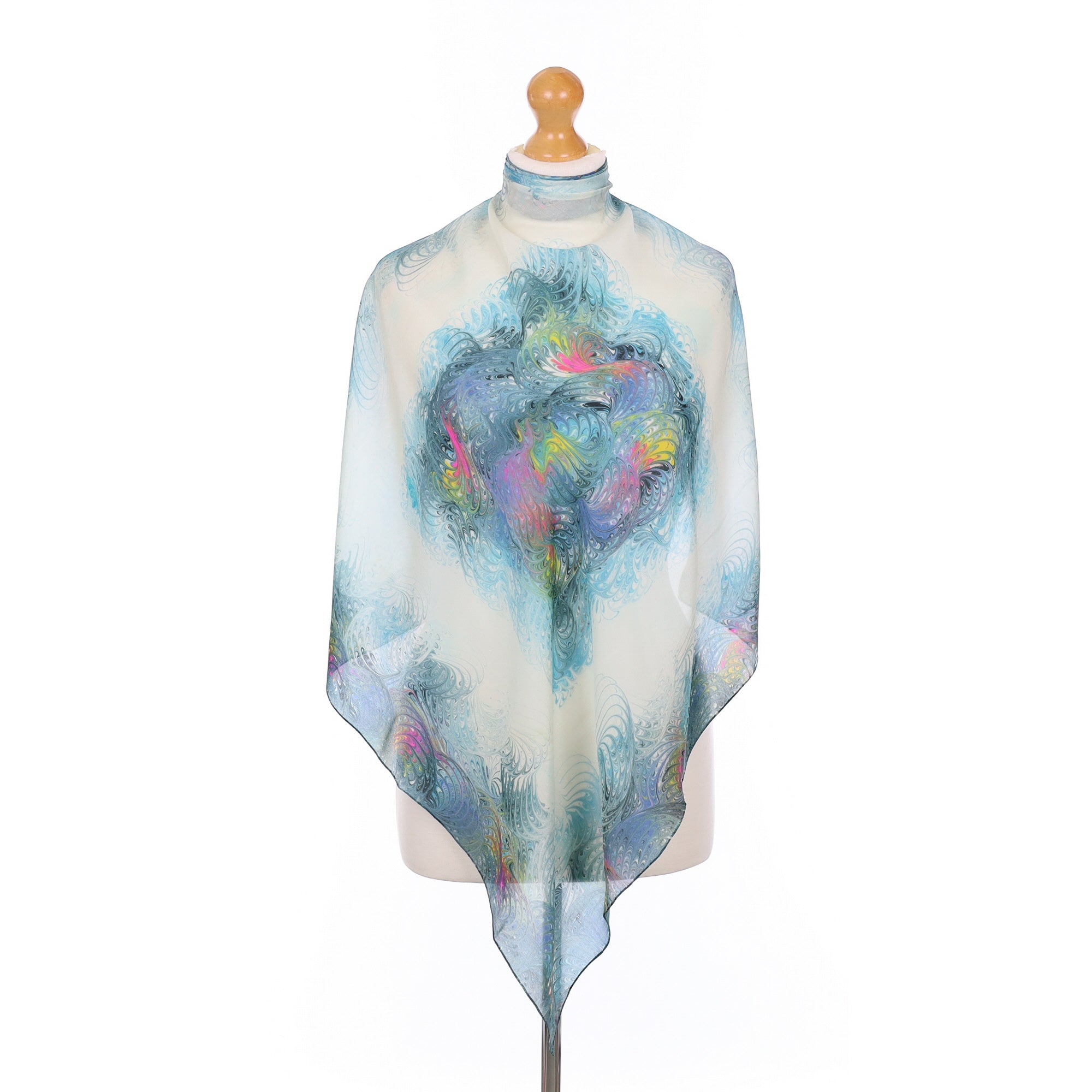 Blue Marble Effect Silk Scarf