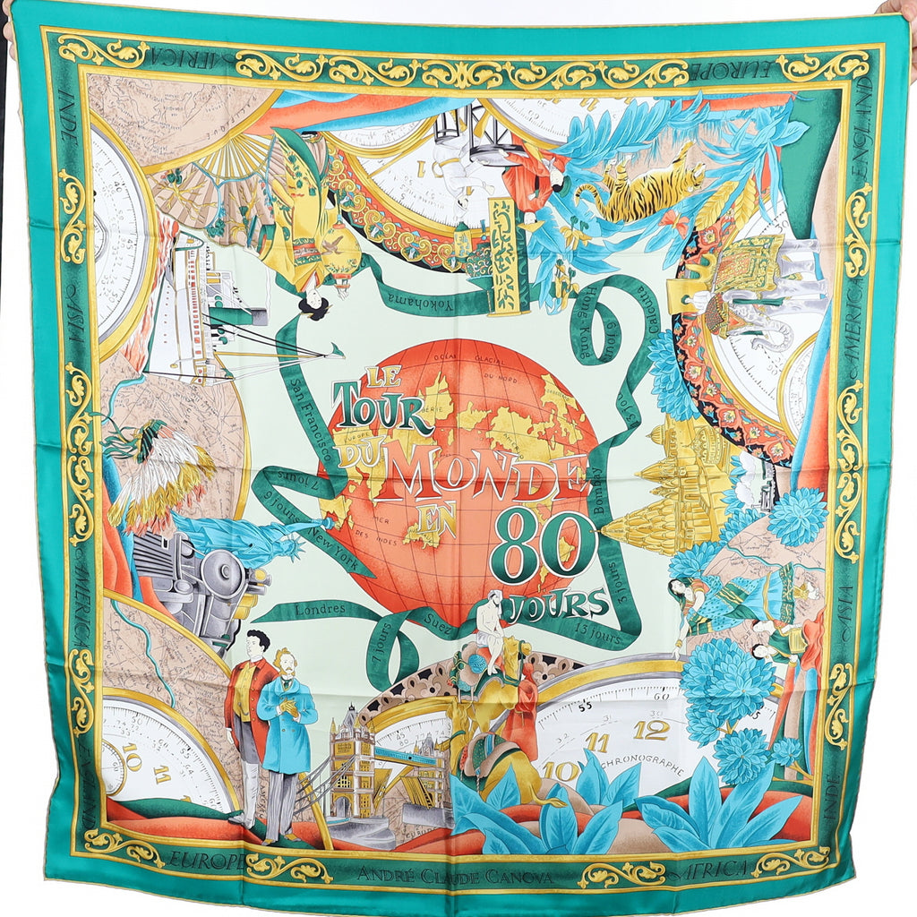 Brand New Boxed ‘Around the World in 80 days’ AC Canova Silk Scarf