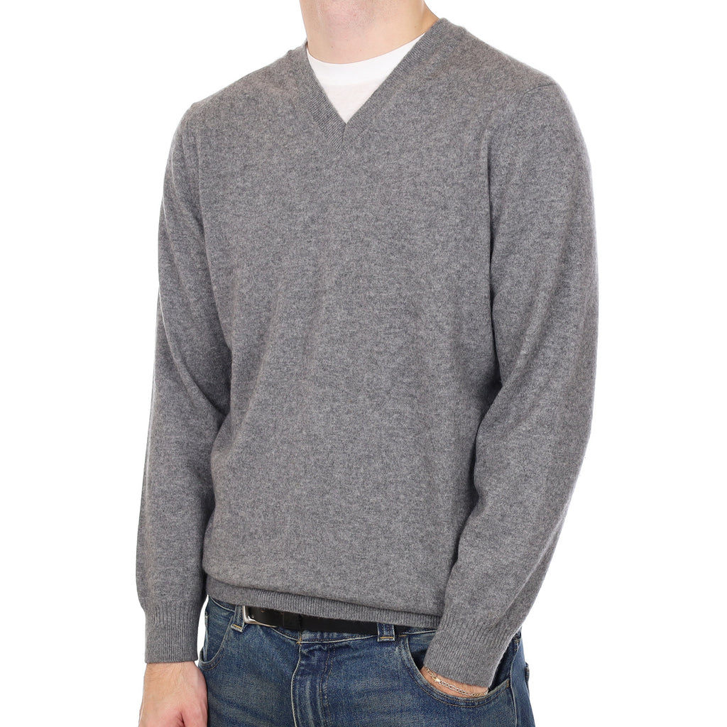 Men’s Slate Grey Cashmere V Neck Jumper Large