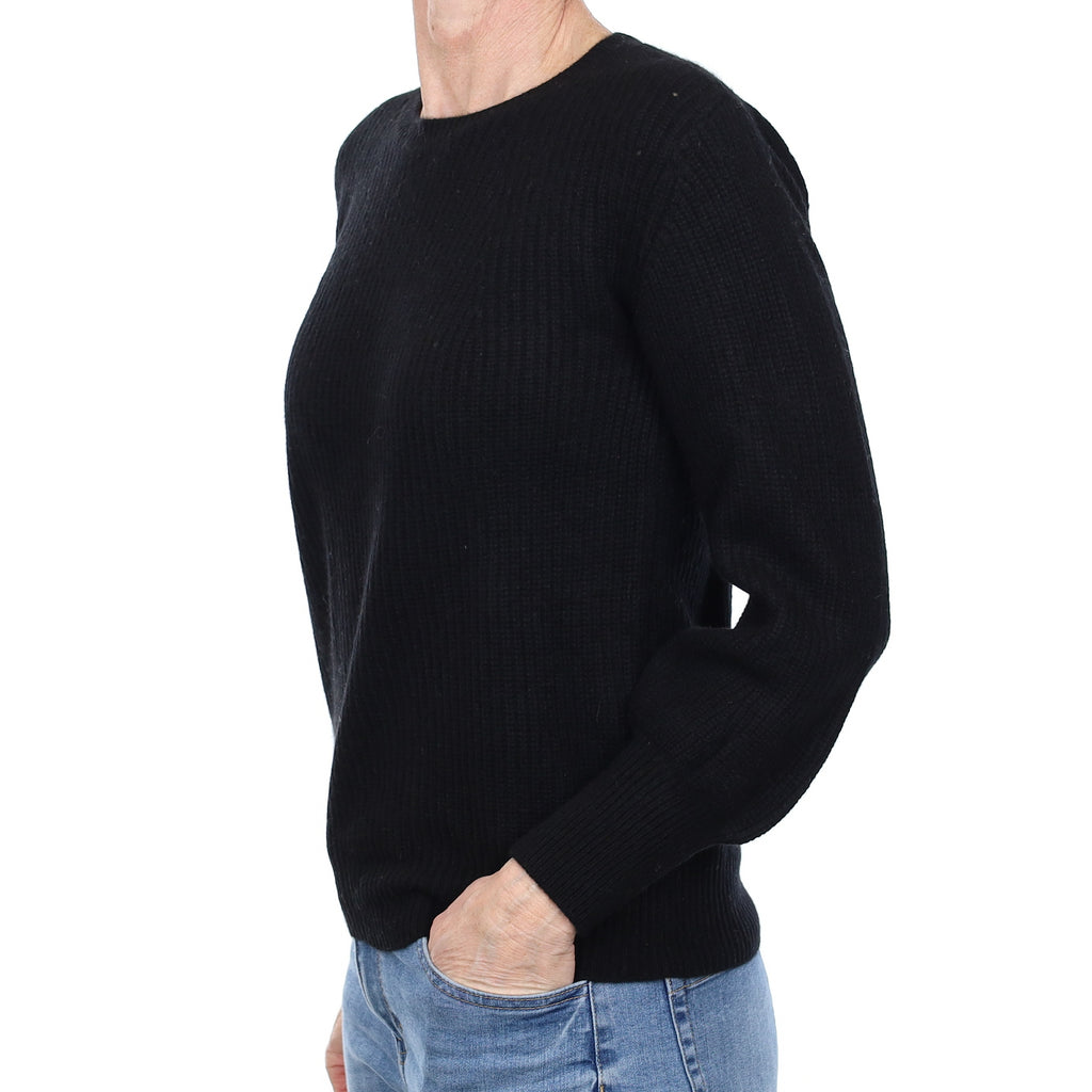 Black Chunky Rib Cashmere Crew Neck Jumper Small