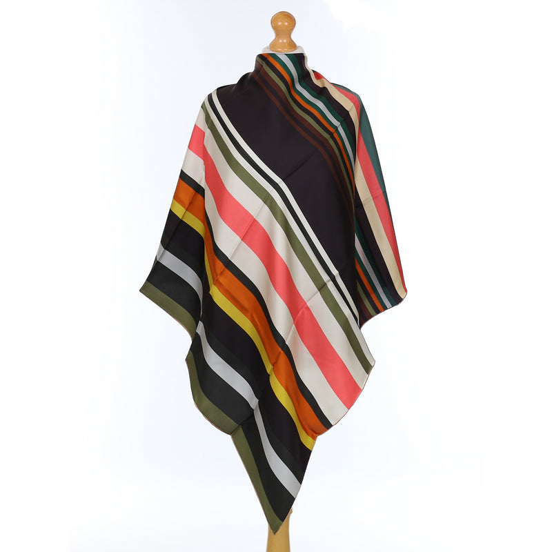 Brand New Italian Multicolour Striped Silk Scarf