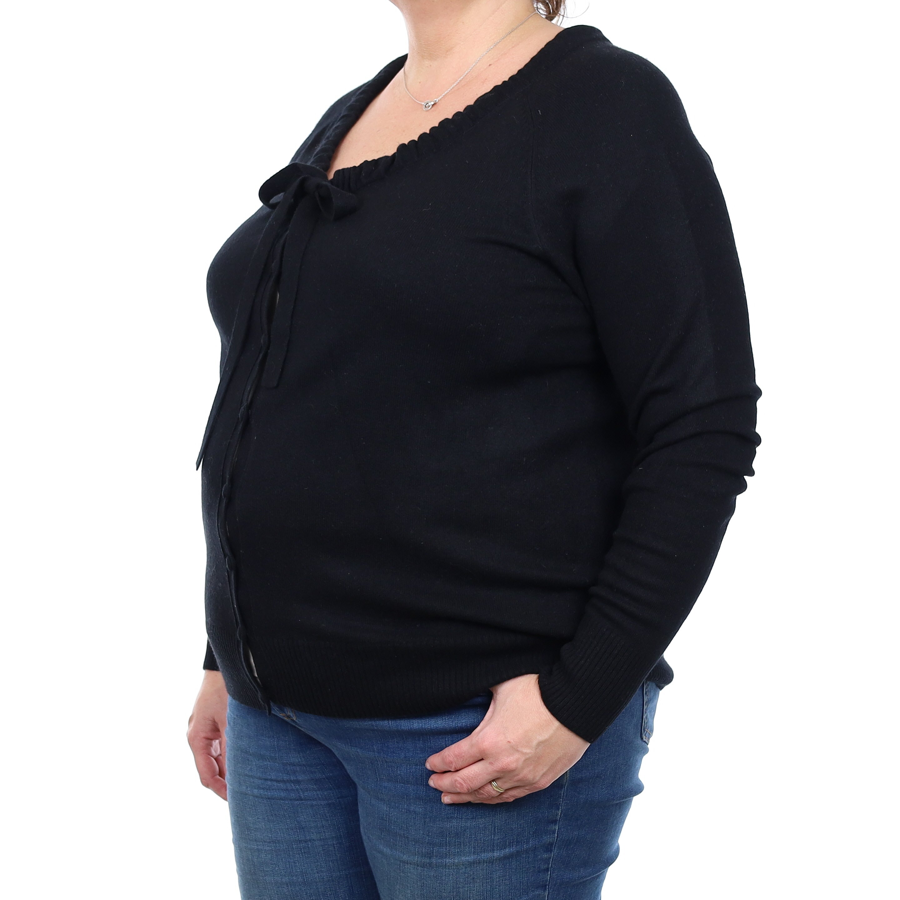 Black Cashmere Drawstring Scoop Neck Cardigan Extra Large
