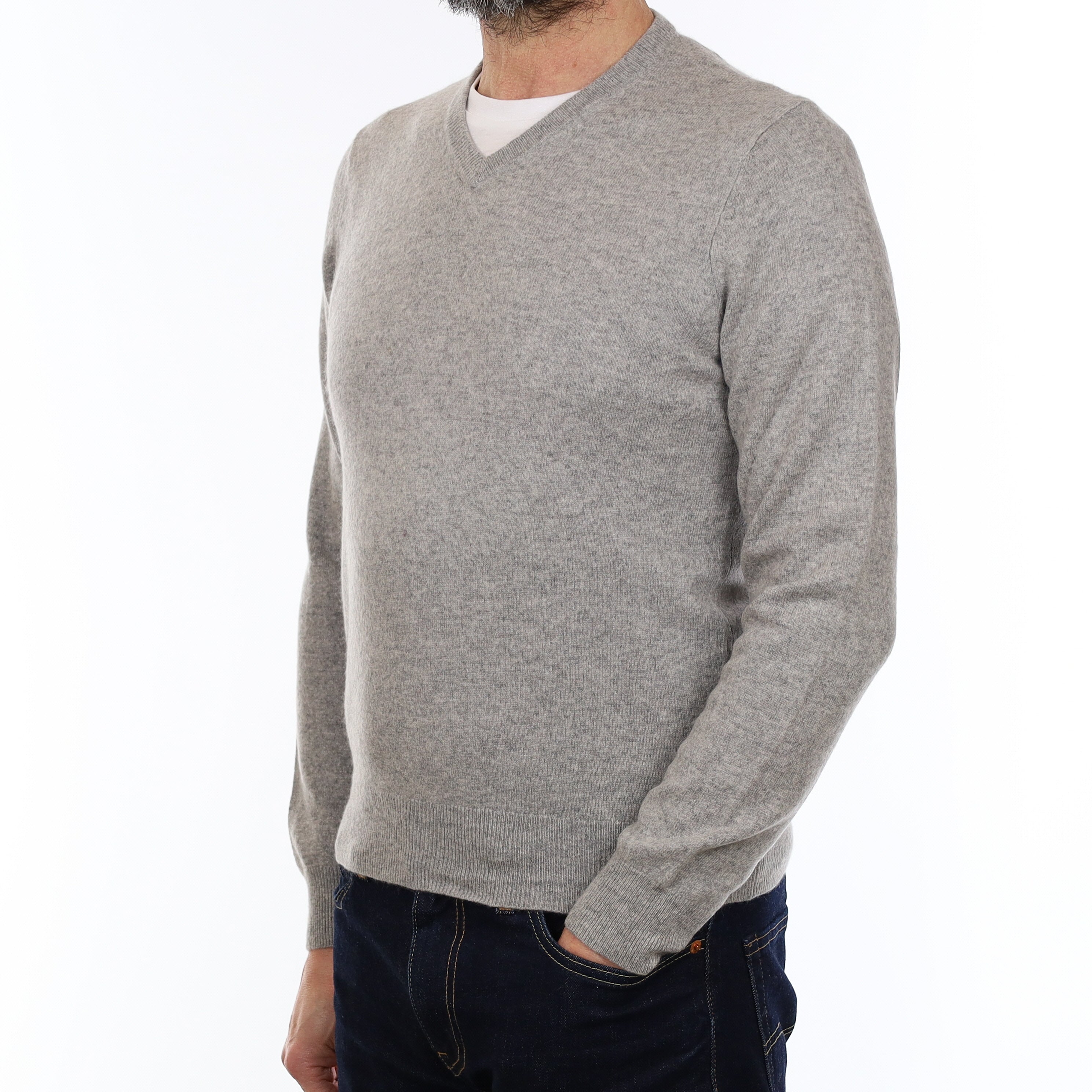 Men's Smoke Grey Cashmere V Neck Jumper Small