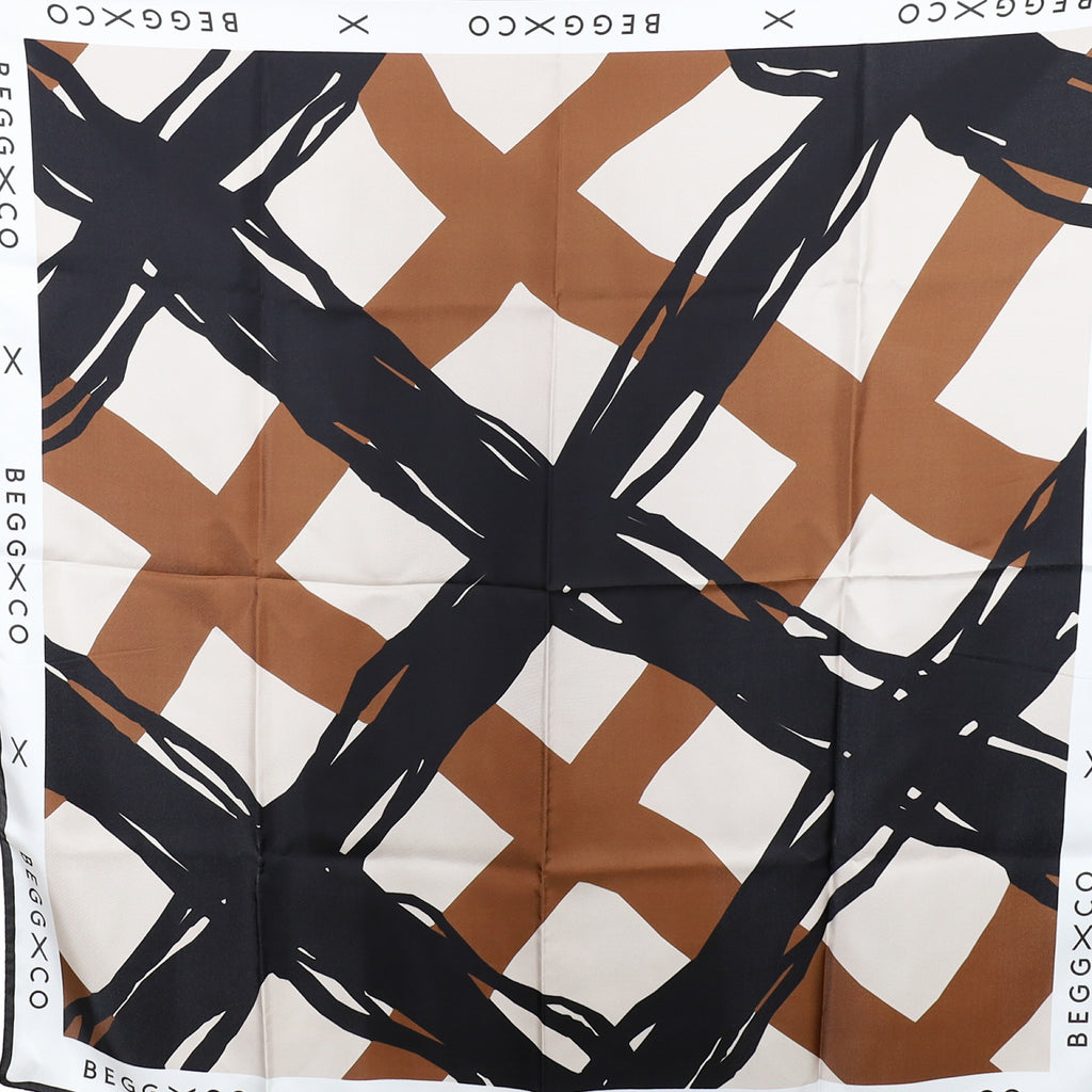 Brand New Begg & Co Black and Brown Silk Scarf