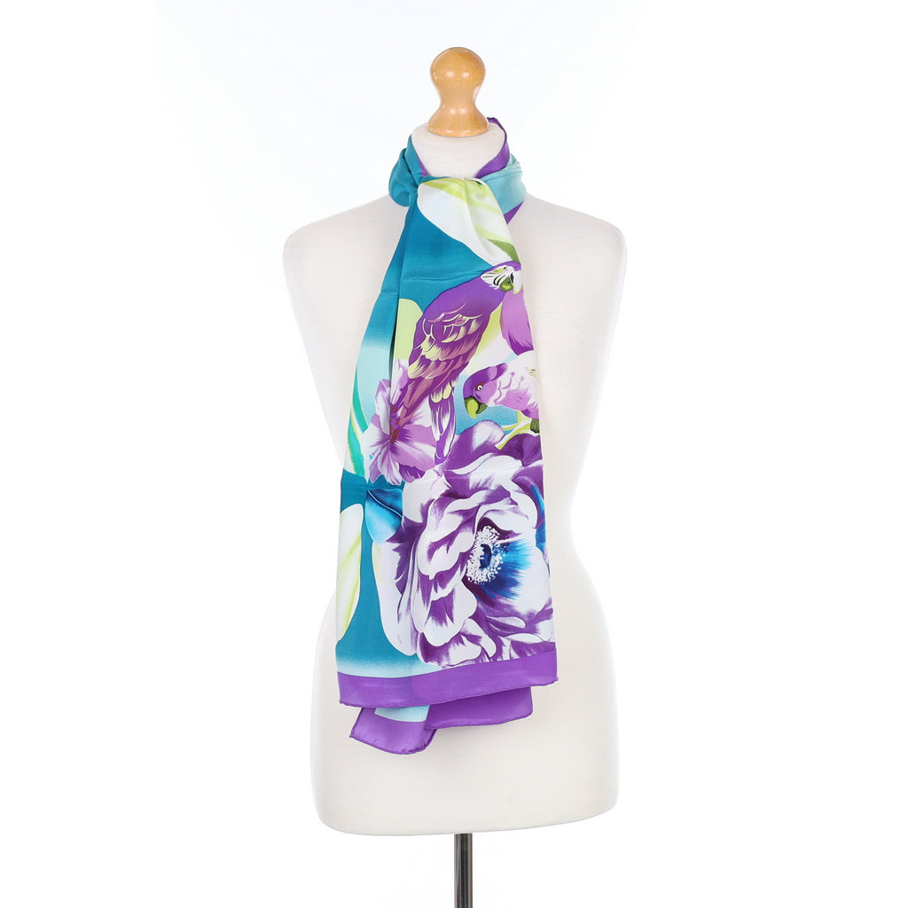 Brand New Purple Floral Silk Scarf