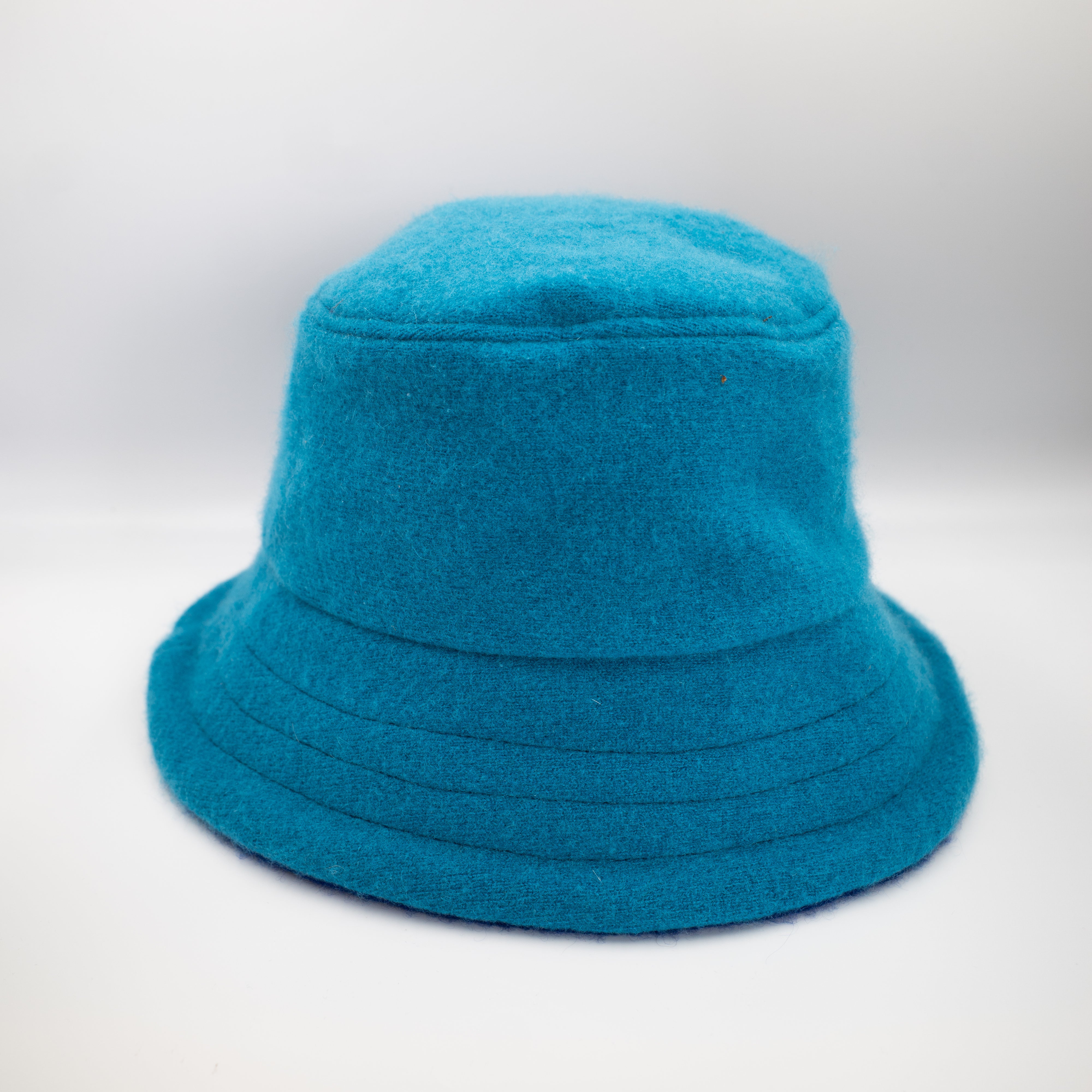 French Navy and Opal Reversible Cashmere Bucket Hat Large