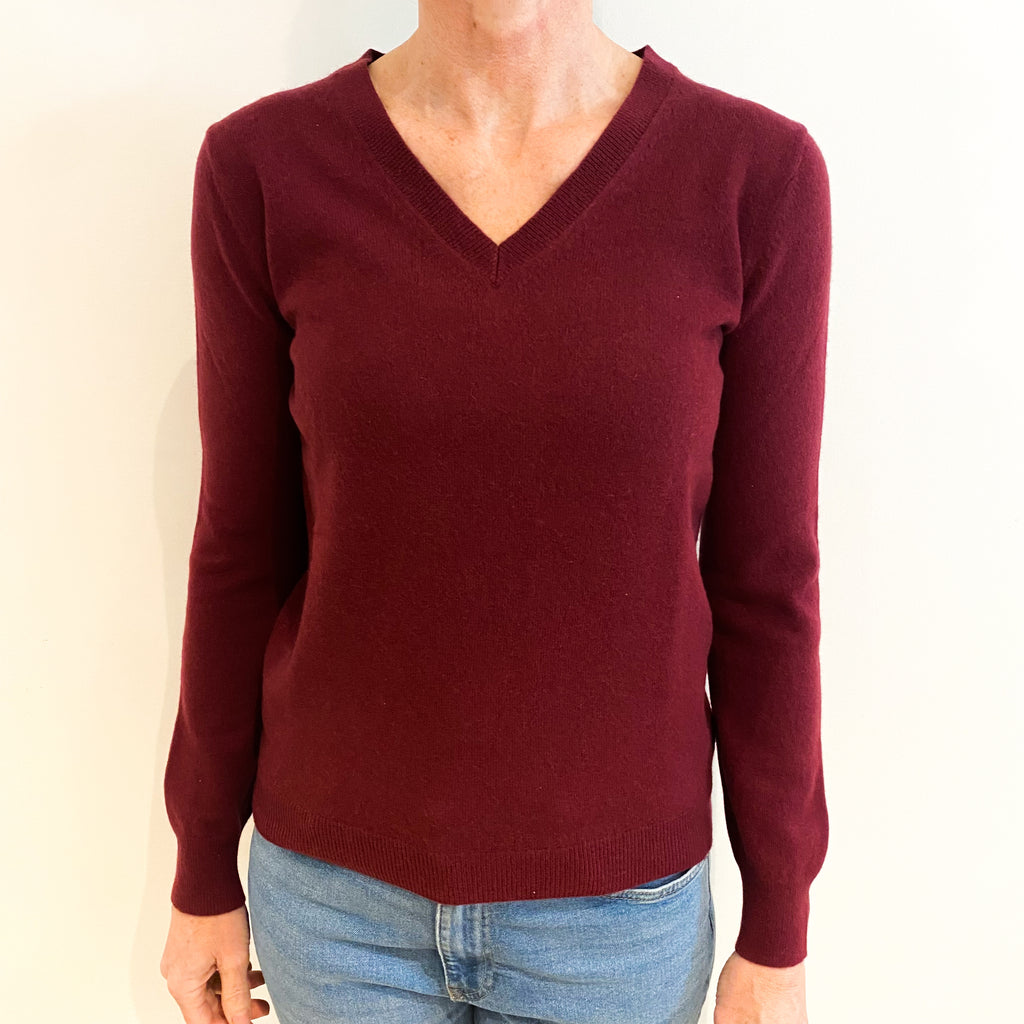 Maroon Red Cashmere V Neck Jumper Small