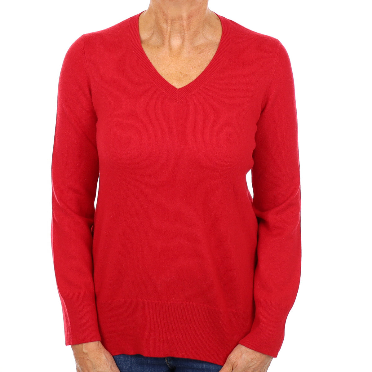 Ruby Red Cashmere V Neck Jumper Medium