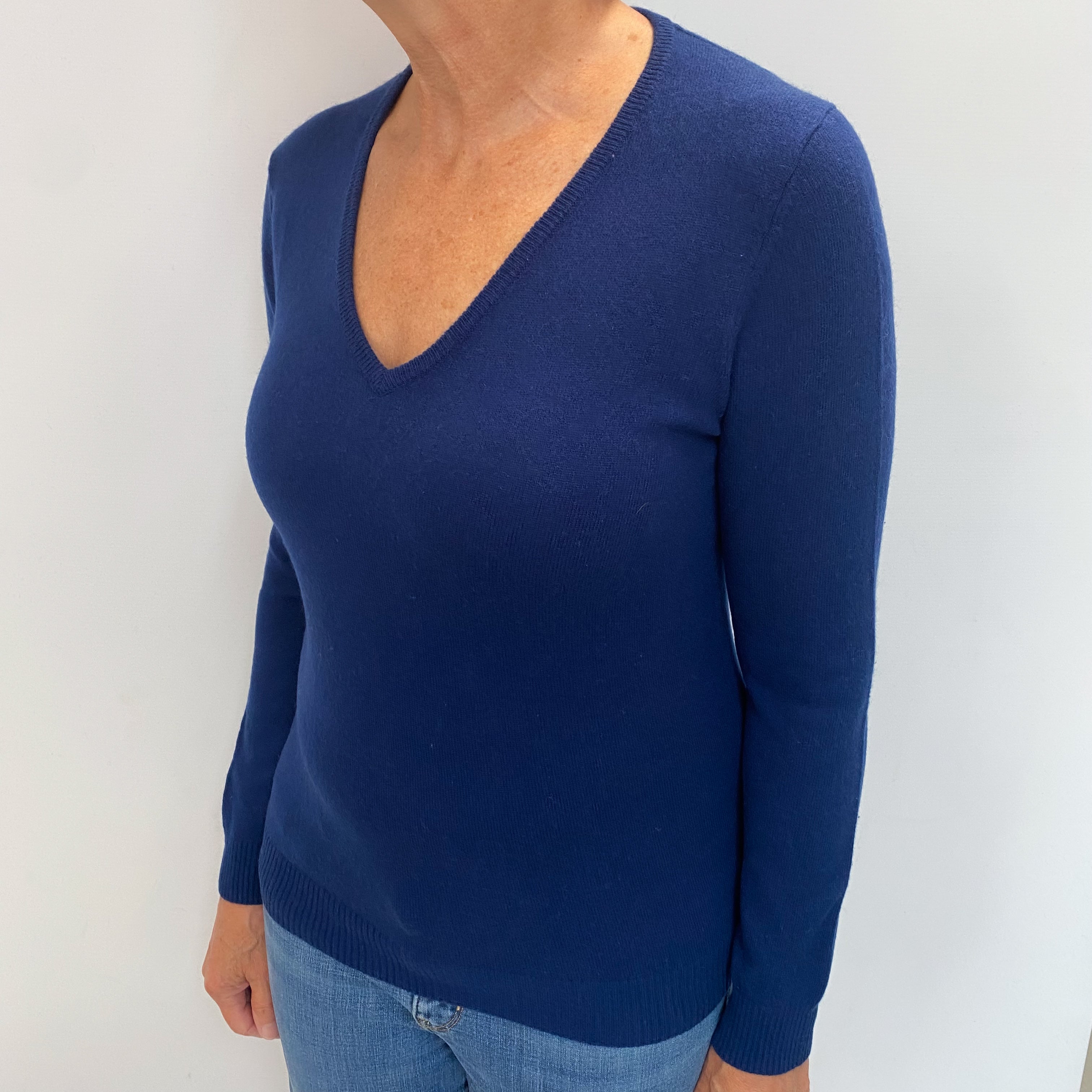 French Navy Cashmere V Neck Jumper Medium