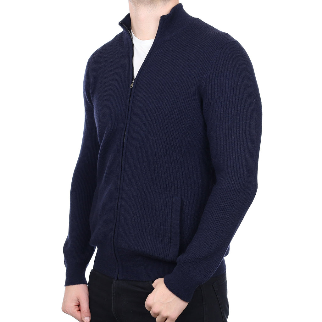 Men’s Brand New Scottish Navy Cashmere Zip Up Turtle Neck Cardigan XL