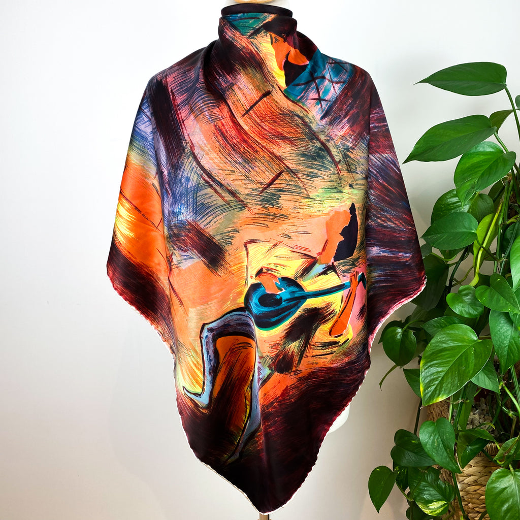 1960s Colourful Abstract Vintage Silk Scarf