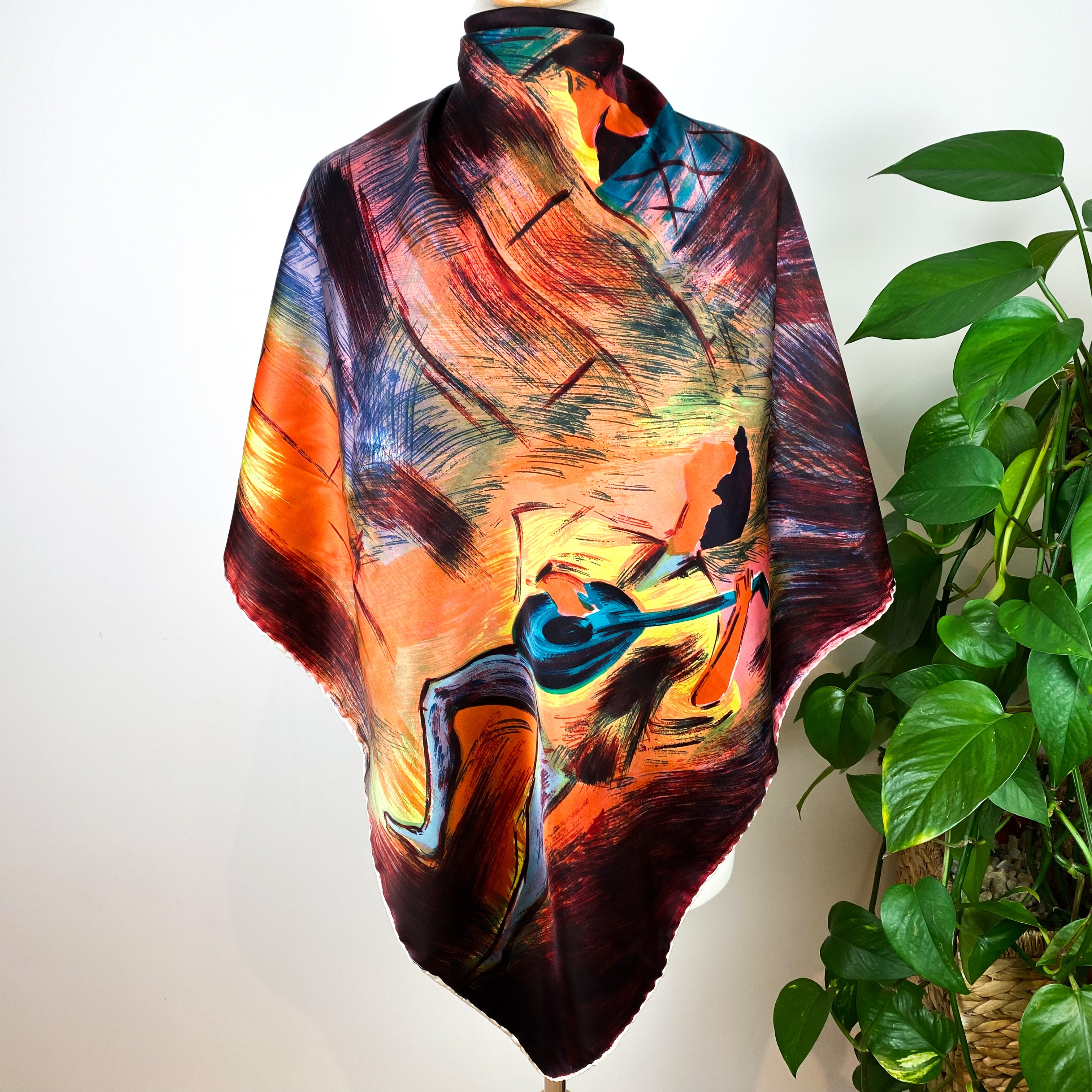 1960s Colourful Abstract Vintage Silk Scarf