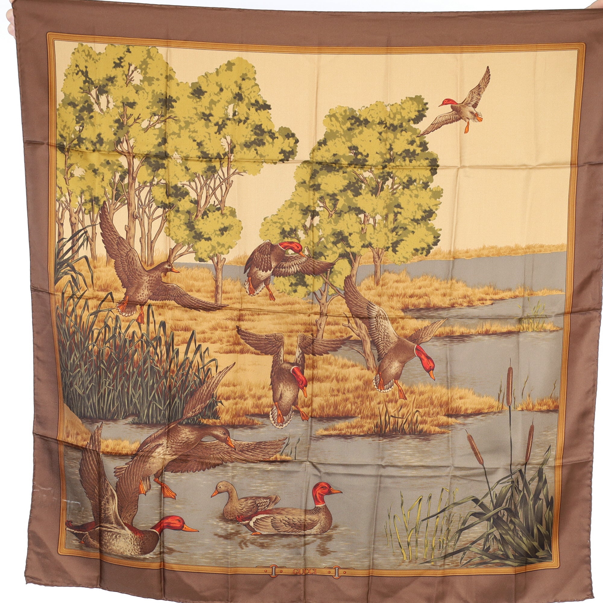 Brand New Gucci Duck Pond Vintage Silk Scarf